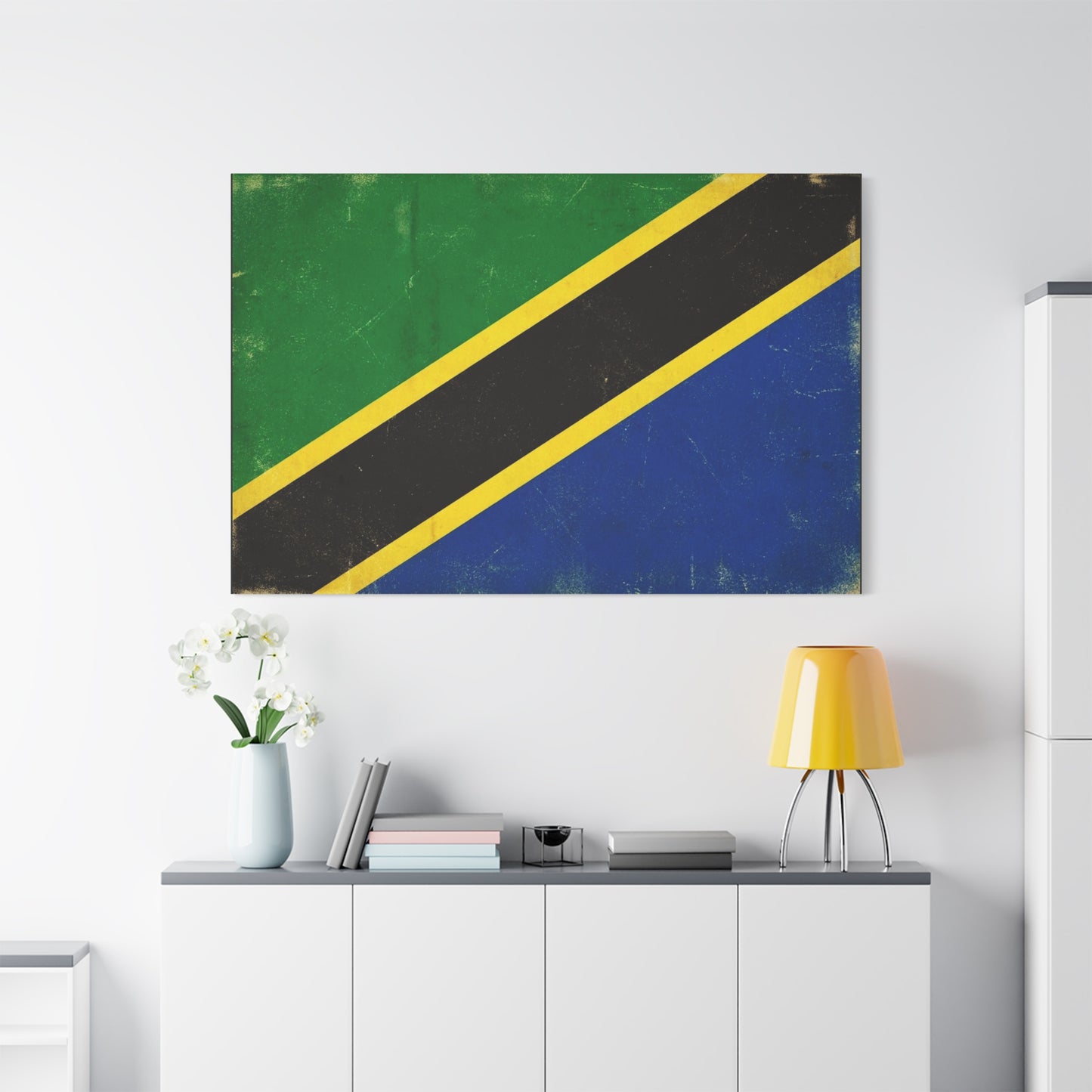Tanzania Flag Canvas Wall Art - Vintage National Flag Print, Patriotic Blue Green Black Gold Design - Distressed Country Decor - Living Room Home Decoration, Office Accent - Living Room Wall Decor