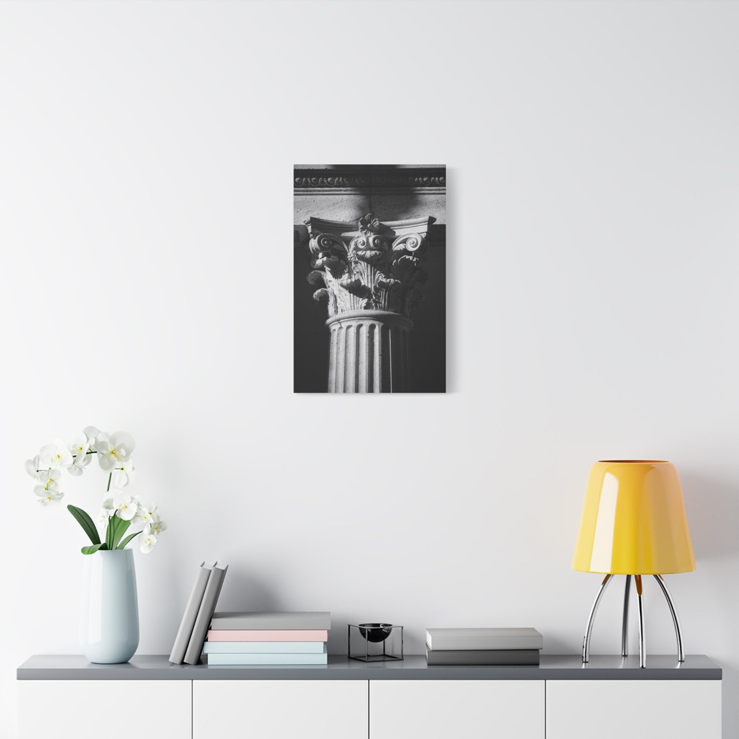 Black And White Corinthian Column Canvas Wall Art - Architectural Art Print, Dramatic Light, Matte Cotton Decor - Modern Minimalist Living Room Wall Decor, Office Art - Bedroom Home Decoration