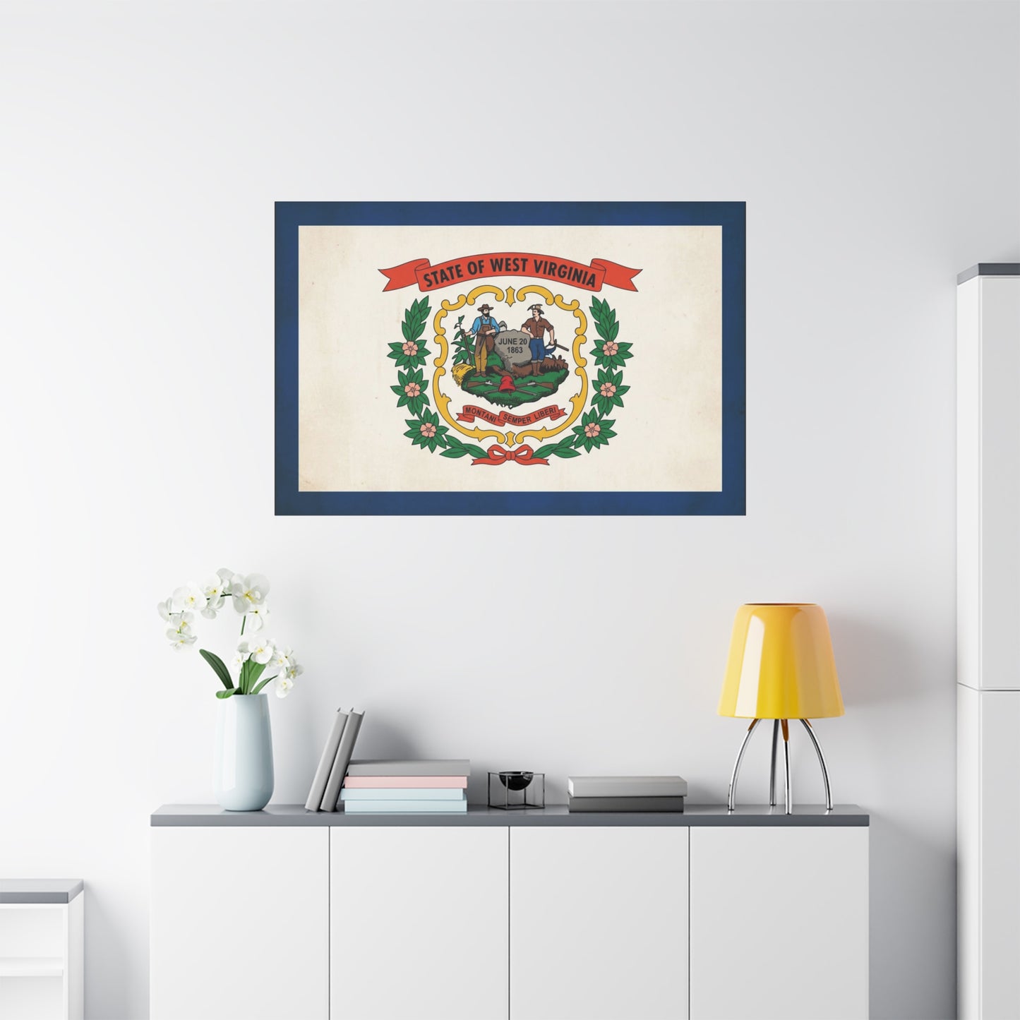 "State Of West Virginia" Flag Canvas Wall Art - Vintage State Seal Print, June 20 1863, Montani Semper Liberi - Patriotic Heritage Decor - Living Room Home Decoration - Office Wall Art - Ready to Hang