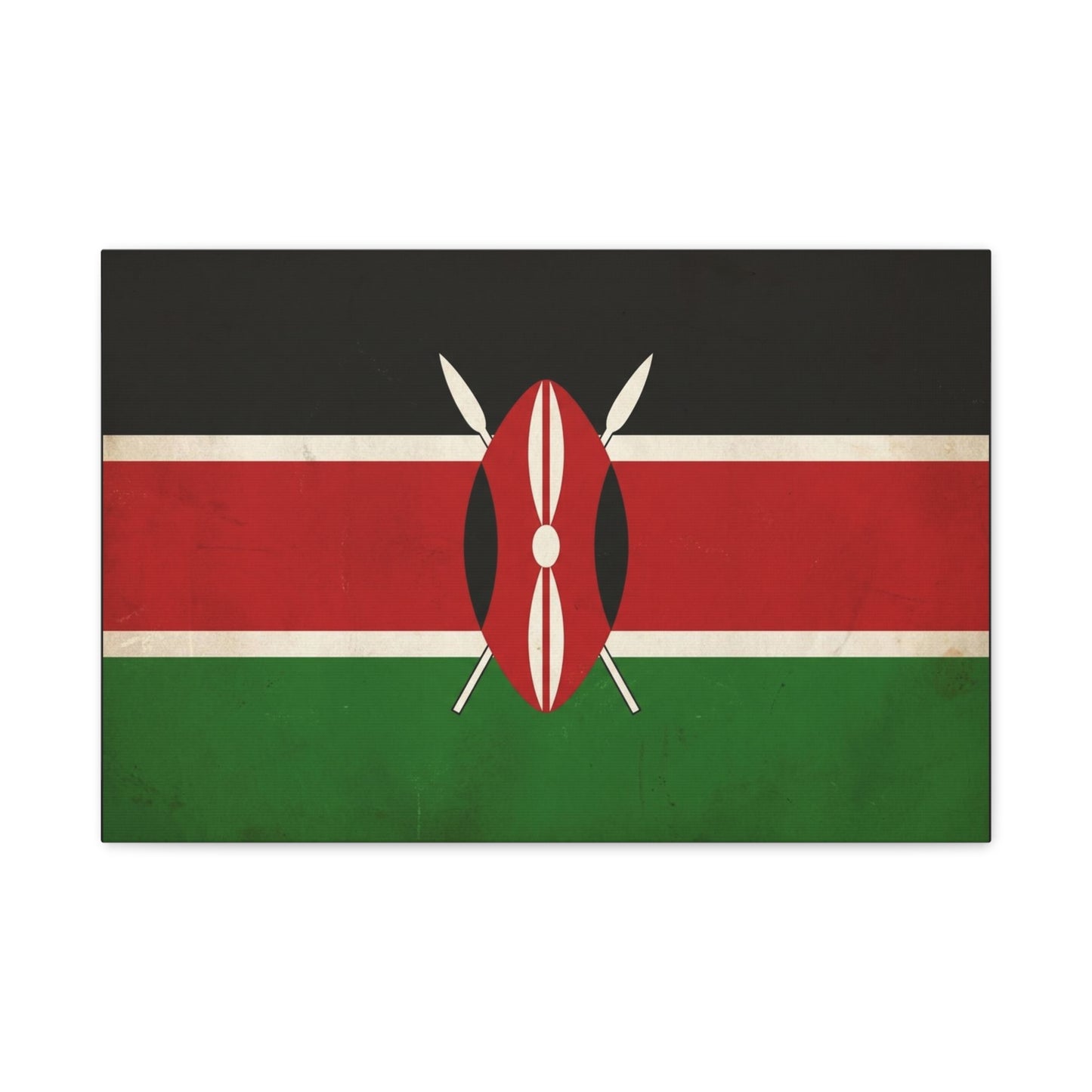 Kenya Flag Canvas Wall Art - Vintage Kenyan Flag Print, Patriotic Red Black Green Decor - Matte Cotton Artwork - Living Room Wall Decor, Office Art, Dorm Home Accent - Bedroom Home Decoration