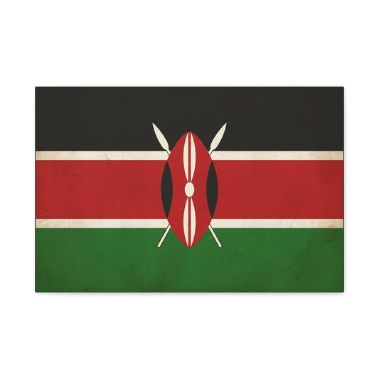 Kenya Flag Canvas Wall Art - Vintage Kenyan Flag Print, Patriotic Red Black Green Decor - Matte Cotton Artwork - Living Room Wall Decor, Office Art, Dorm Home Accent - Bedroom Home Decoration