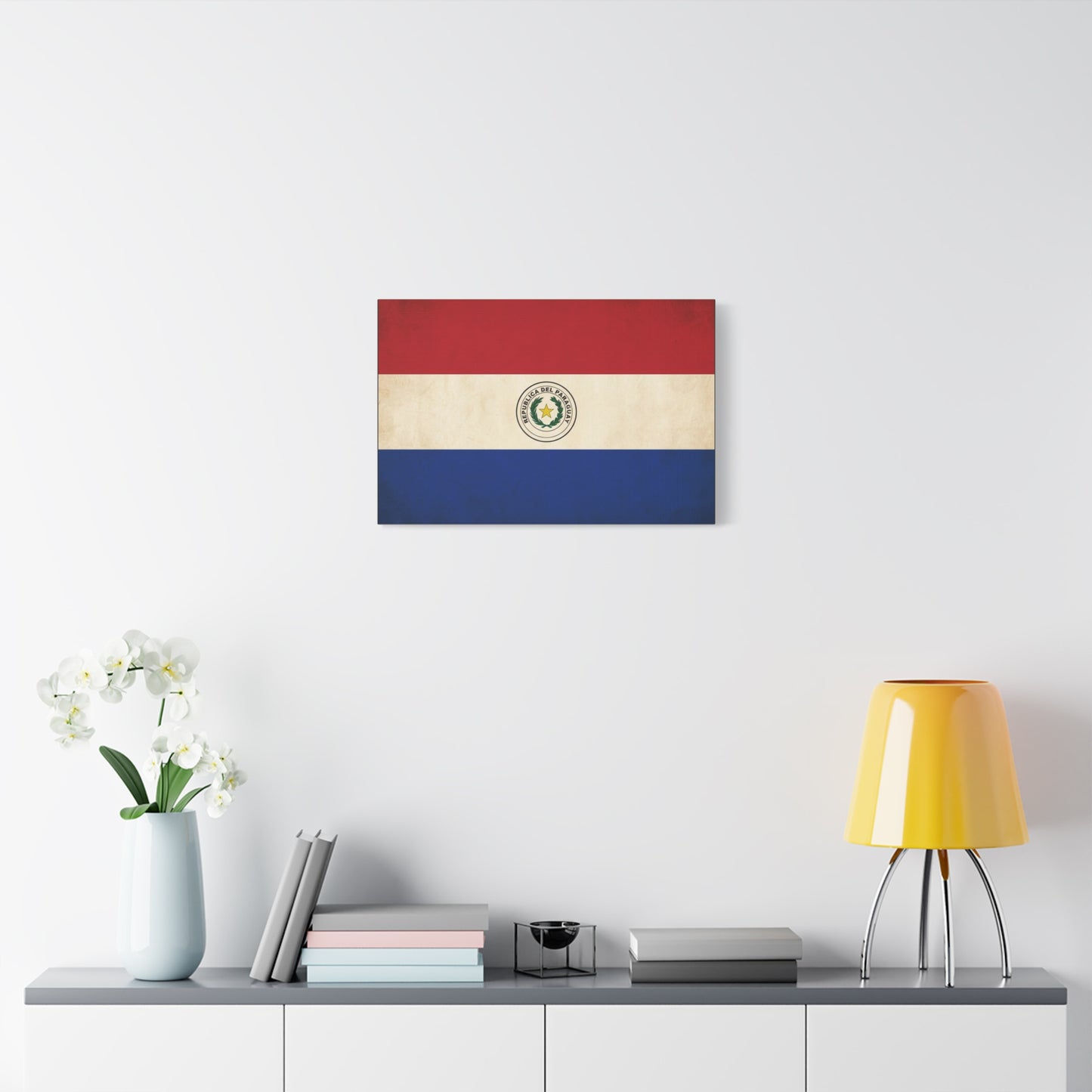 "Republica Del Paraguay" Paraguay Flag Canvas Wall Art - Vintage National Flag Print, Patriotic Heritage Decor - Matte Cotton Artwork - Living Room Home Decoration, Office Accent - Office Wall Art