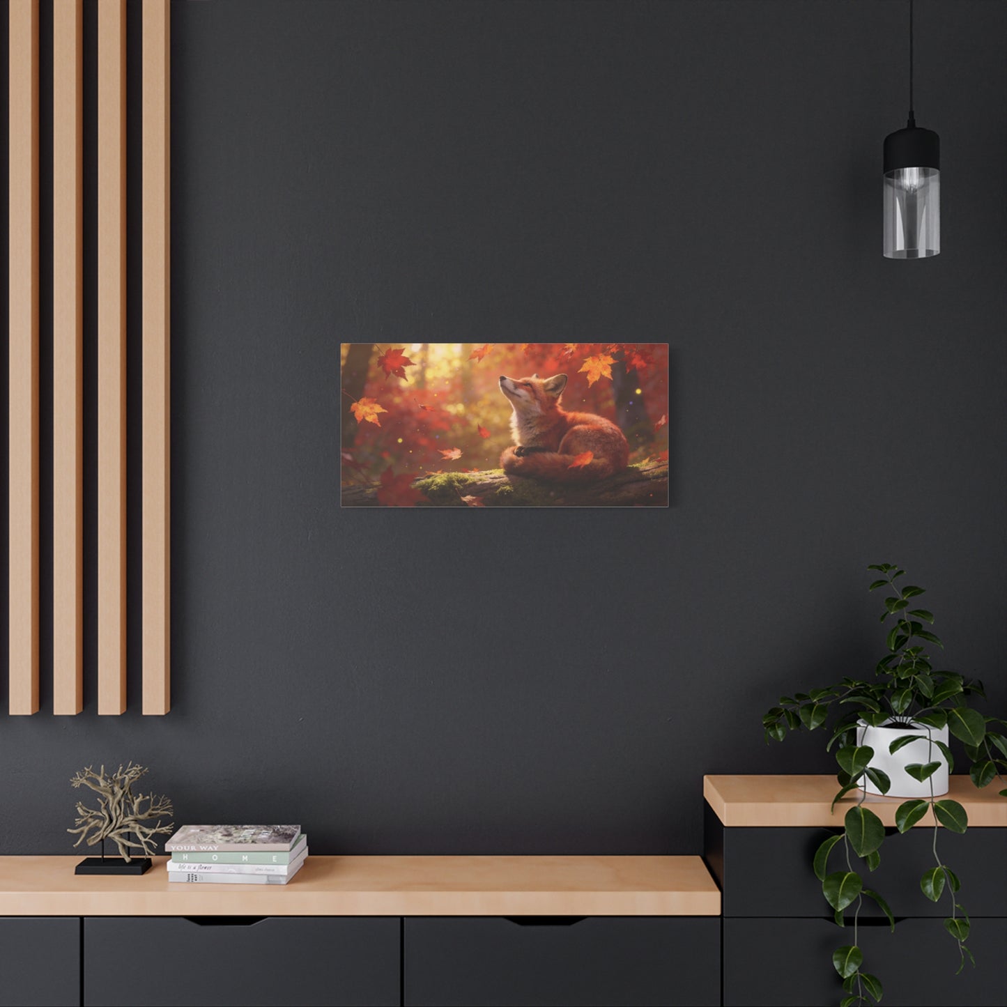 Red Fox Canvas Wall Art - Autumn Forest Wildlife Animal Print, Warm Golden Light, Gallery Wrapped Stretched Canvas - Rustic Woodland Style, Living Room Wall Decor Bedroom Decoration - Ready to Hang