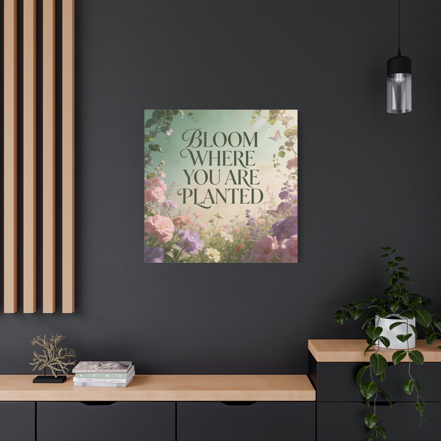 "Bloom Where You Are Planted" Inspirational Canvas Wall Art - Floral Butterfly Quote Print, Pastel Garden Typography Decor, Modern Farmhouse Style, Bedroom Home Decoration - Living Room Wall Decor