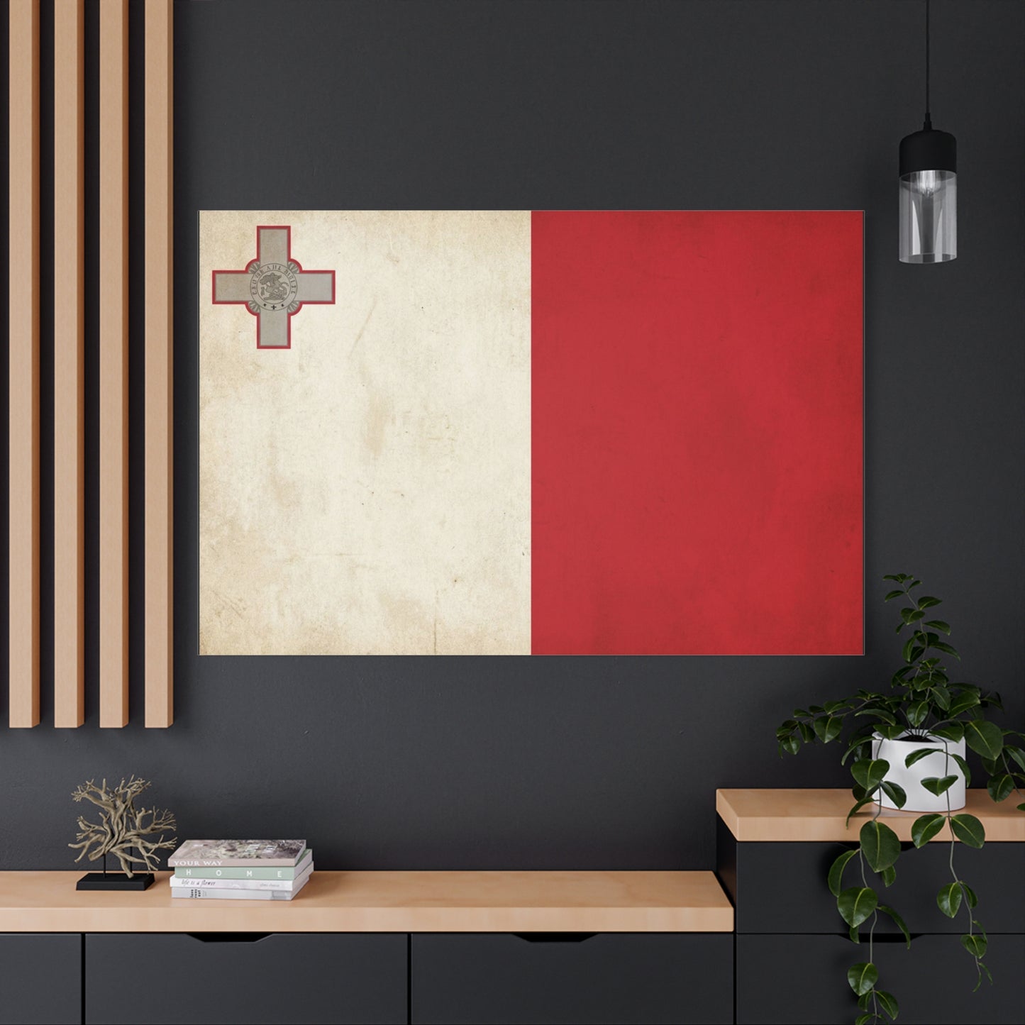 Malta Flag Canvas Wall Art - Vintage Maltese Cross National Banner Print - Red And White Patriotic Decor, Matte Finish Canvas, Living Room Wall Decor, Office Art Accent - Bedroom Home Decoration