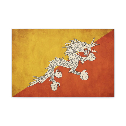 Bhutan Flag Dragon Canvas Wall Art - White Druk On Yellow Orange Field - Vintage Textured Print, Cultural Wall Decor, Living Room Home Decoration - Modern Farmhouse Style - Bedroom Home Decoration