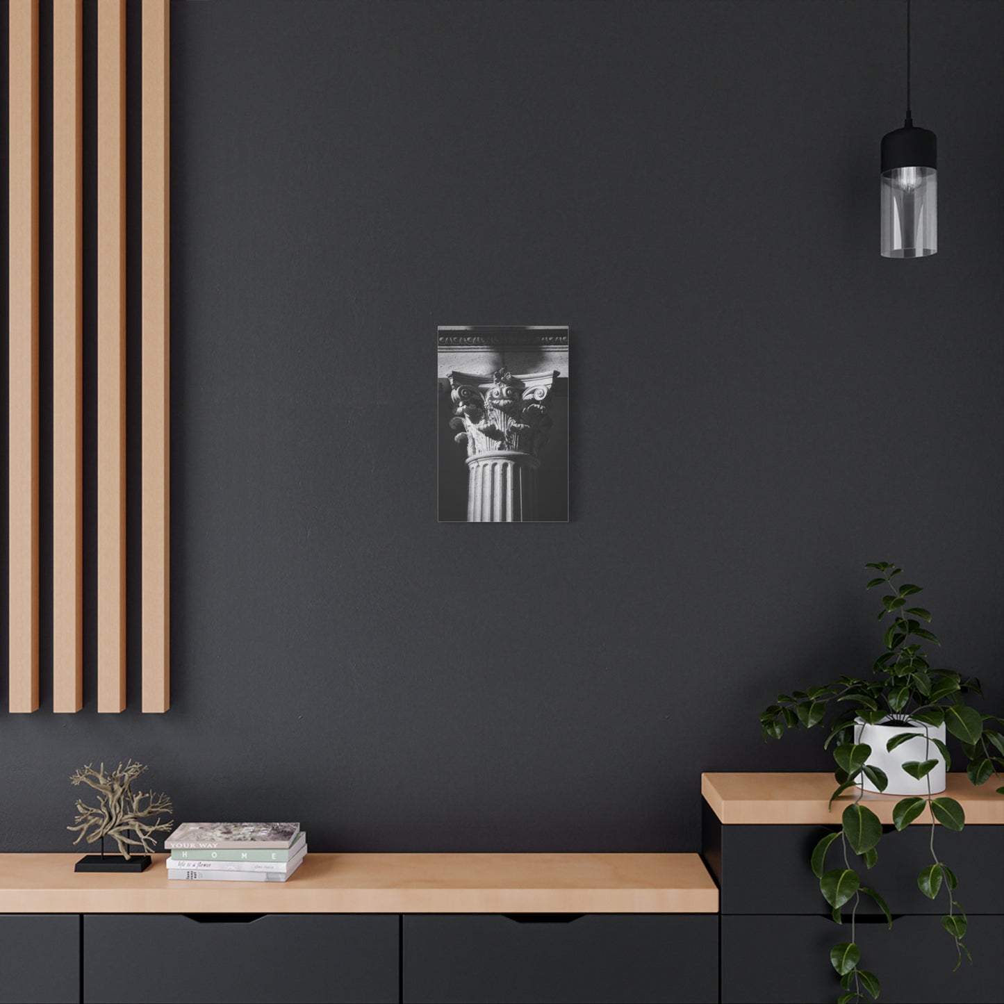 Black And White Corinthian Column Canvas Wall Art - Architectural Art Print, Dramatic Light, Matte Cotton Decor - Modern Minimalist Living Room Wall Decor, Office Art - Bedroom Home Decoration