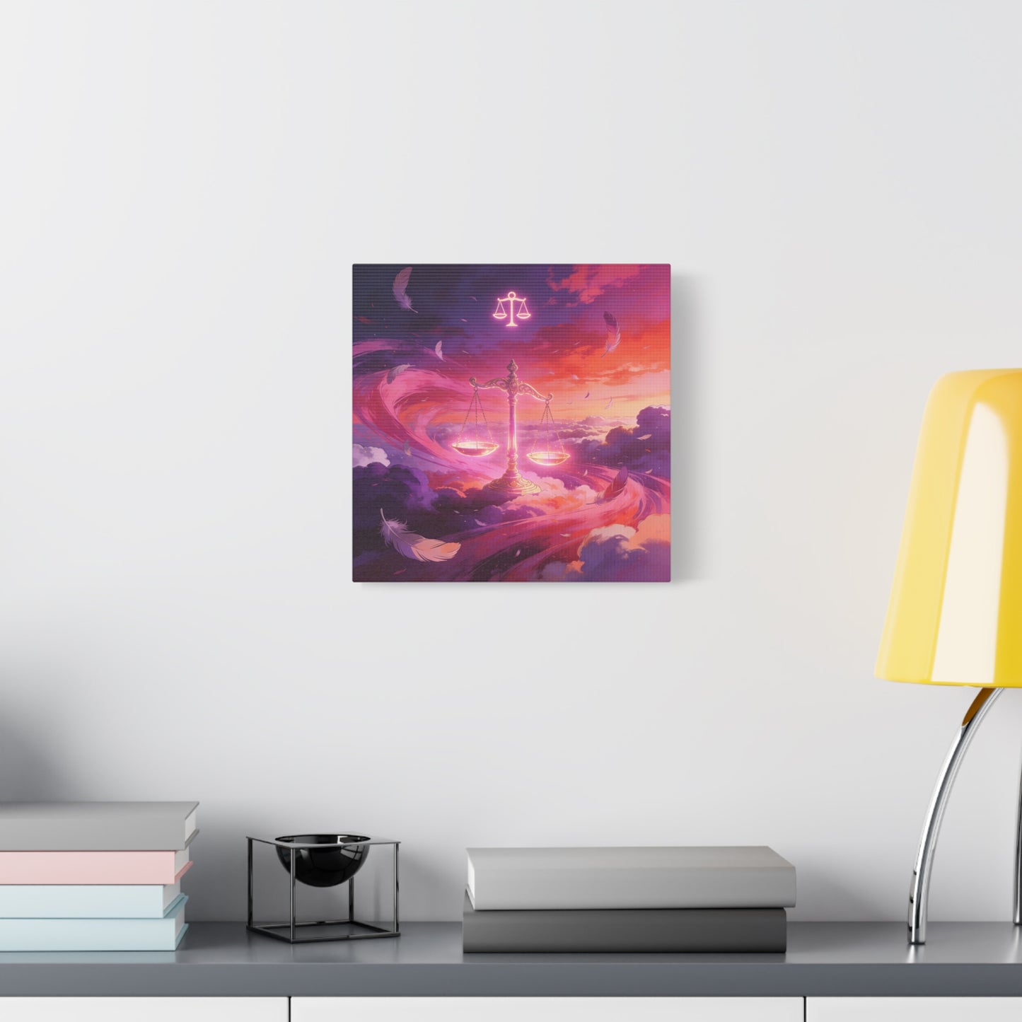 Libra Scales Canvas Wall Art - Zodiac Sky Illustration, Glowing Balance Symbol - Matte Cotton Art Print, Contemporary Celestial Style - Bedroom Home Decoration, Office Wall Decor - Ready to Hang