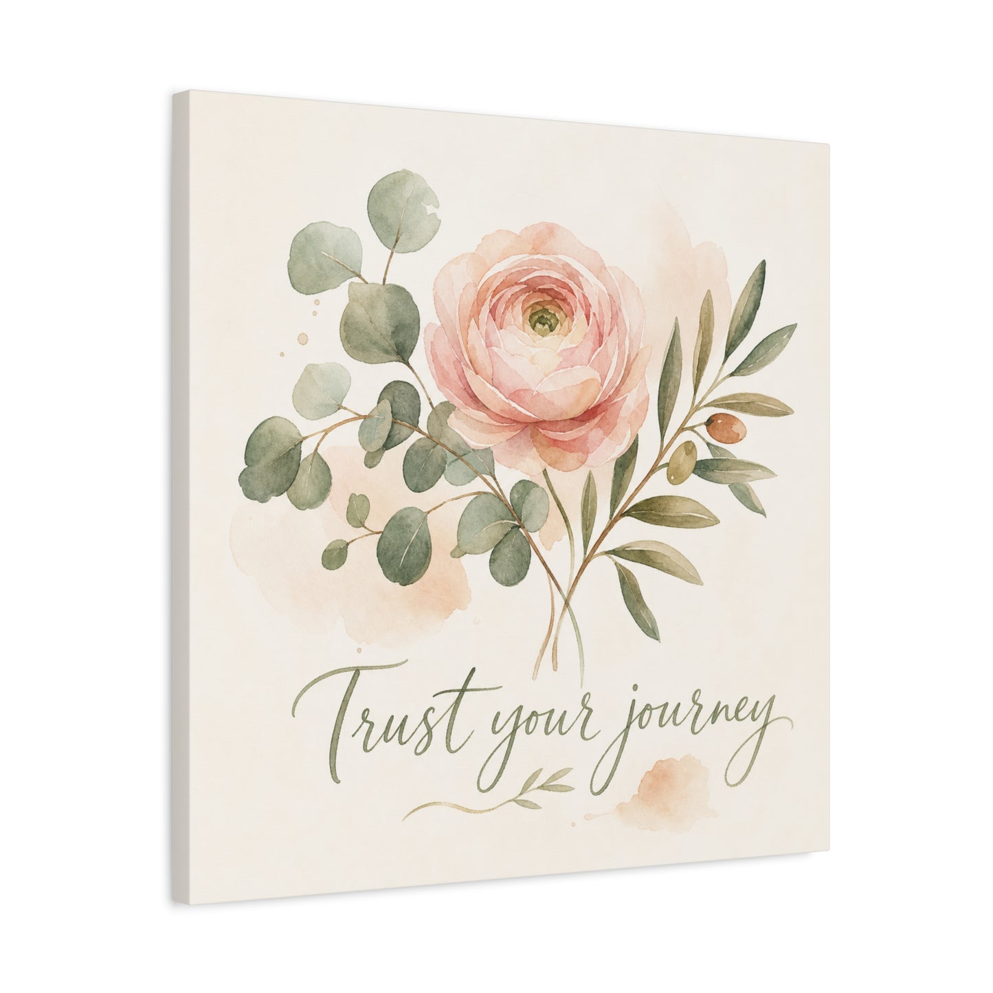 "Trust Your Journey" Floral Canvas Wall Art - Blush Rose, Eucalyptus Botanical Watercolor - Inspirational Home Decor - Bedroom Wall Hanging, Modern Farmhouse Style, Office Accent - Ready to Hang