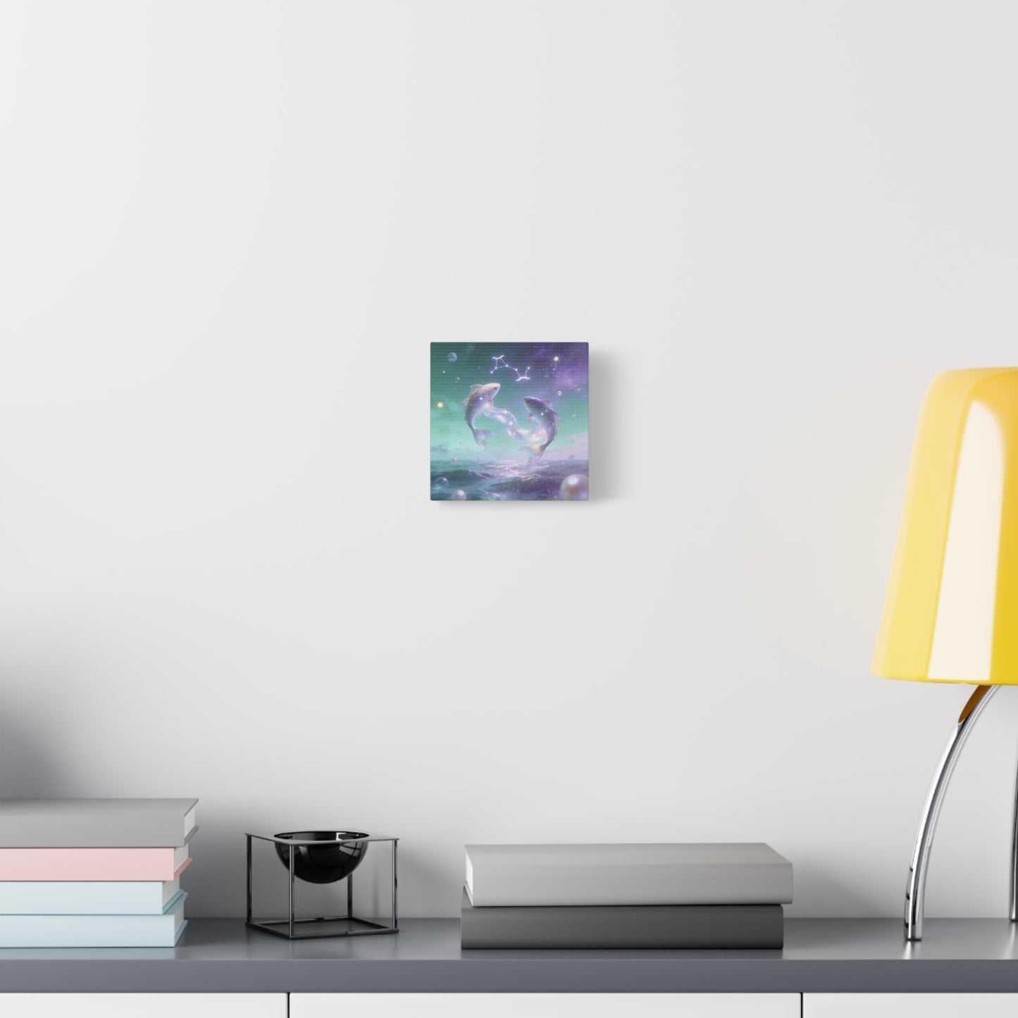 Pisces Fish Canvas Wall Art - Celestial Ocean Zodiac Illustration, Dreamy Aurora Nightscape, Matte Cotton Print, Mystical Bedroom Accent, Meditation Space Piece, Office Interior Style - Ready to Hang