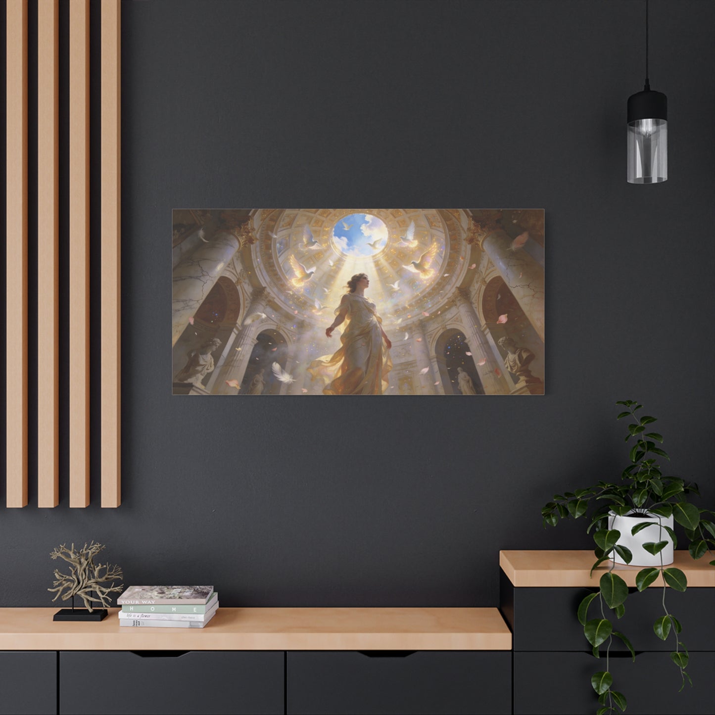 Virgin Mary Canvas Wall Art - Heavenly Doves, Cathedral Dome Light - Matte Cotton Art Print - Traditional Religious Style - Bedroom Wall Decor, Meditation Space Accent - Bedroom Home Decoration