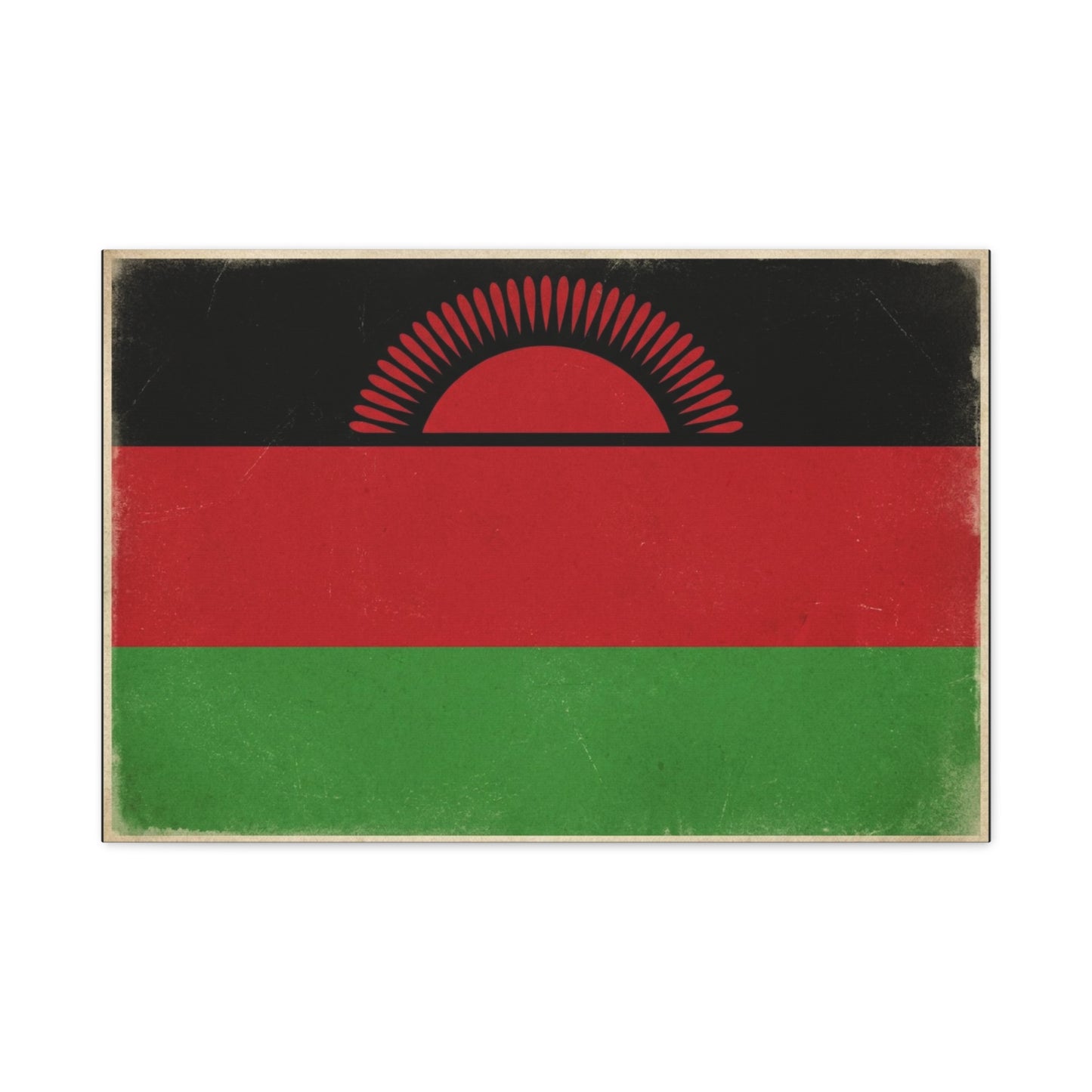 Malawi Flag Canvas Wall Art - Vintage Rising Sun National Flag Print, Pan African Red Black Green Design - Matte Canvas Decor - Living Room Wall Decor, Office Art Accent - Bedroom Home Decoration