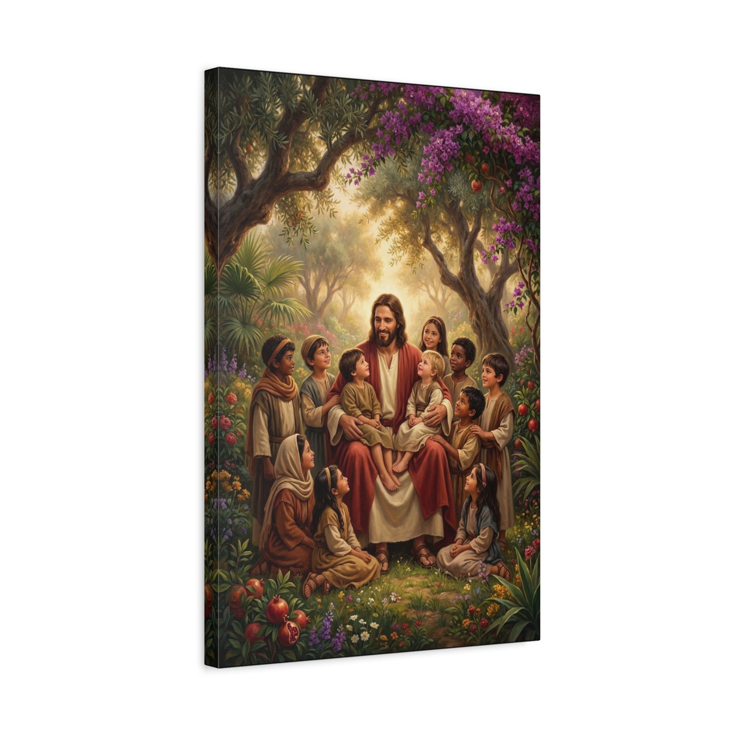 Jesus Christ With Children Canvas Wall Art - Garden Blessing Religious Print, Traditional Matte Canvas, Living Room Wall Decor, Bedroom Home Decoration - Ready to Hang - Bedroom Home Decoration