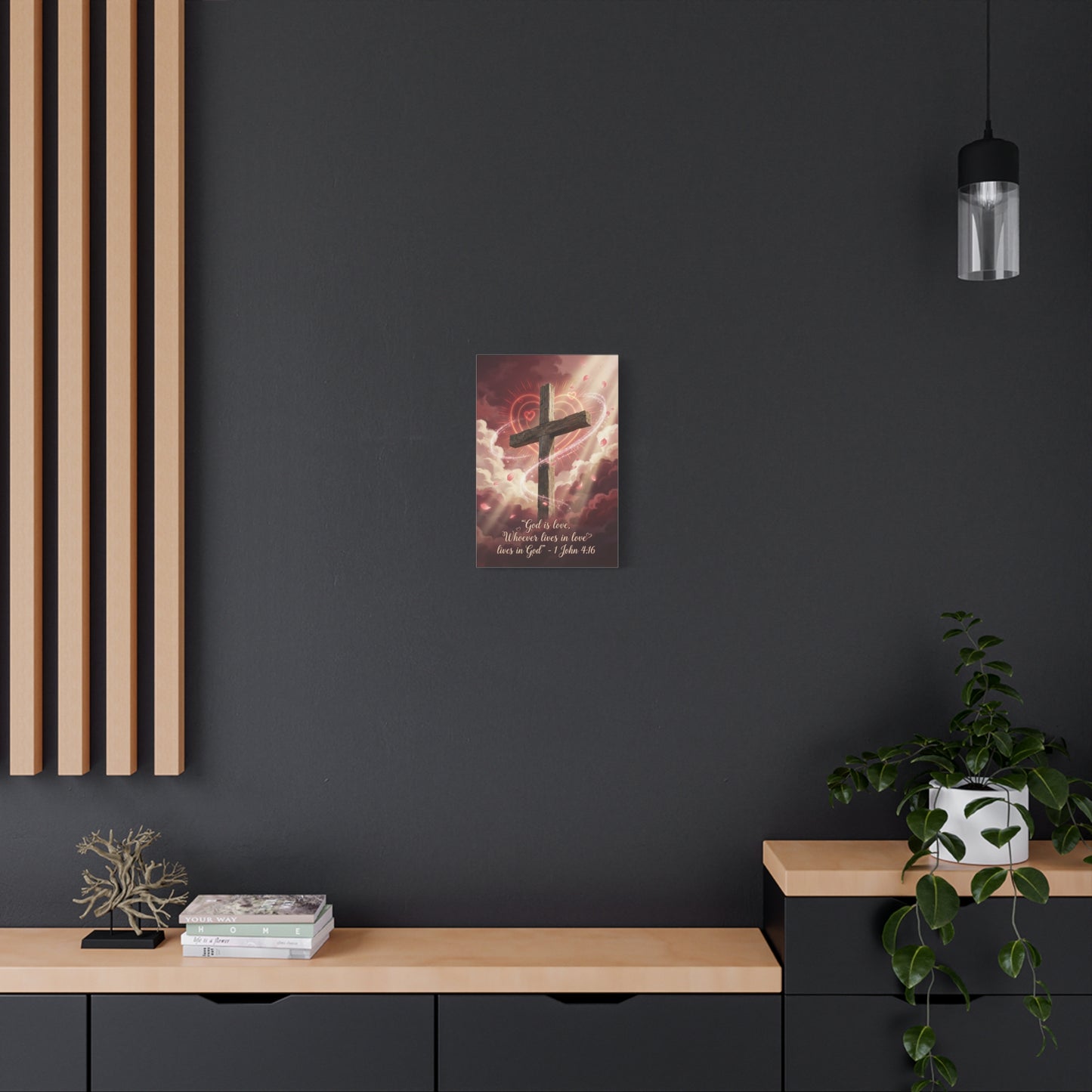 "God Is Love, Whoever Lives In Love Lives In God" Cross Canvas Wall Art - 1 John 4:16 Scripture Print, Romantic Christian Decor, Traditional Bedroom Wall Decor - Bedroom Home Decoration