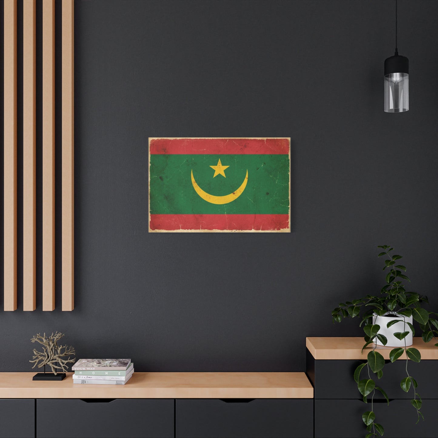 Mauritania Flag Canvas Wall Art - Vintage Crescent Star Country Print - Distressed Green Red Gold Design - Cultural Pride Decor For Living Room - Bedroom Home Decoration - Living Room Wall Decor