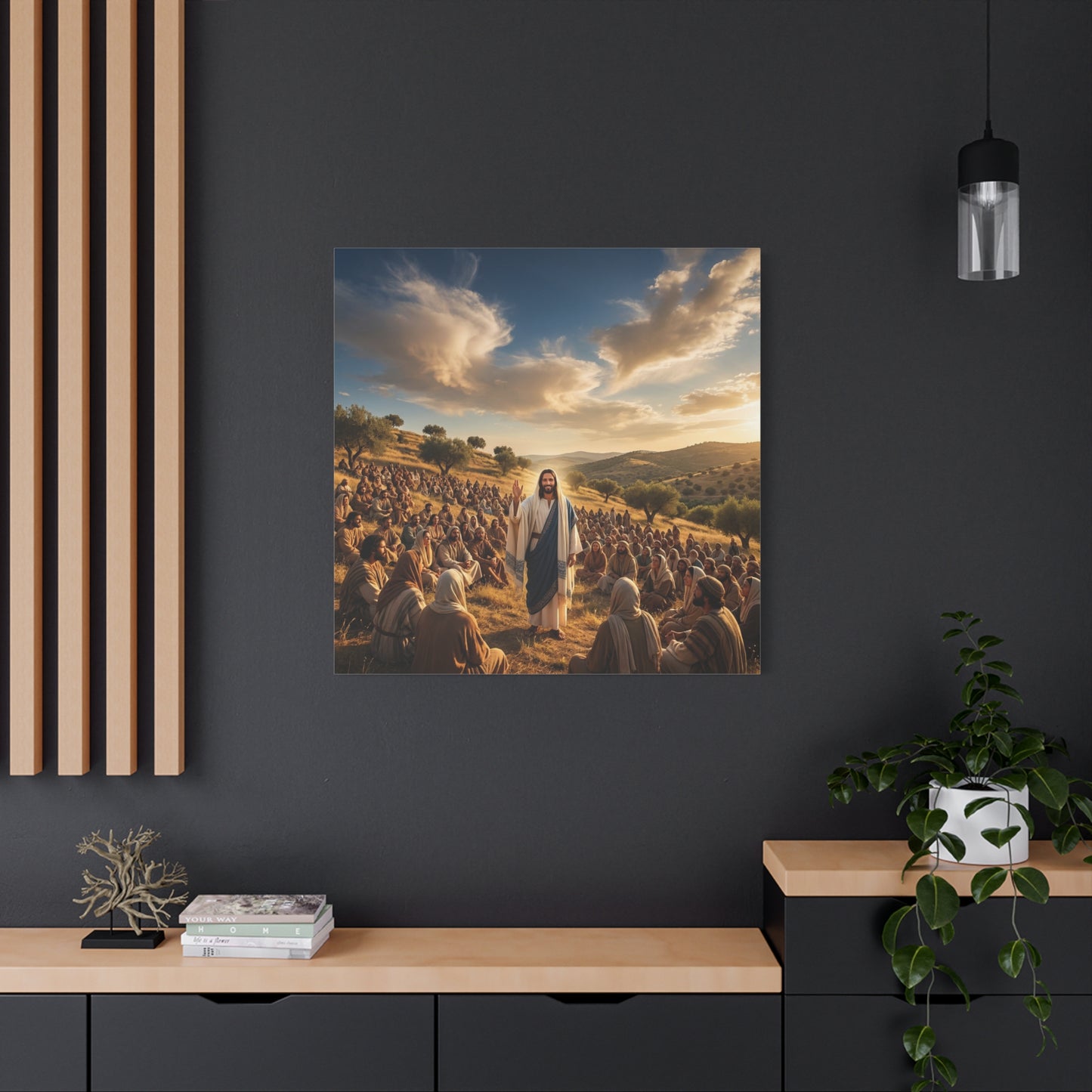 Jesus Teaching Multitude Canvas Wall Art - Biblical Hillside Sermon Scene, Christian Wall Decor - Matte Cotton Print, Traditional Style - Living Room Home Decoration, Office Art - Ready to Hang