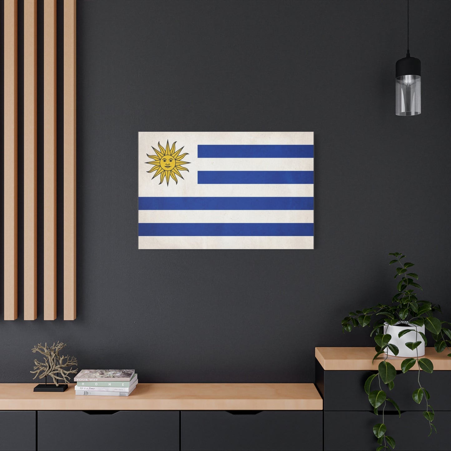 Uruguay Flag Canvas Wall Art - Blue White Stripes Sun Of May Patriotic Print - Vintage National Pride Decor - Living Room Wall Decor, Bedroom Home Decoration - Bedroom Home Decoration - Ready to Hang