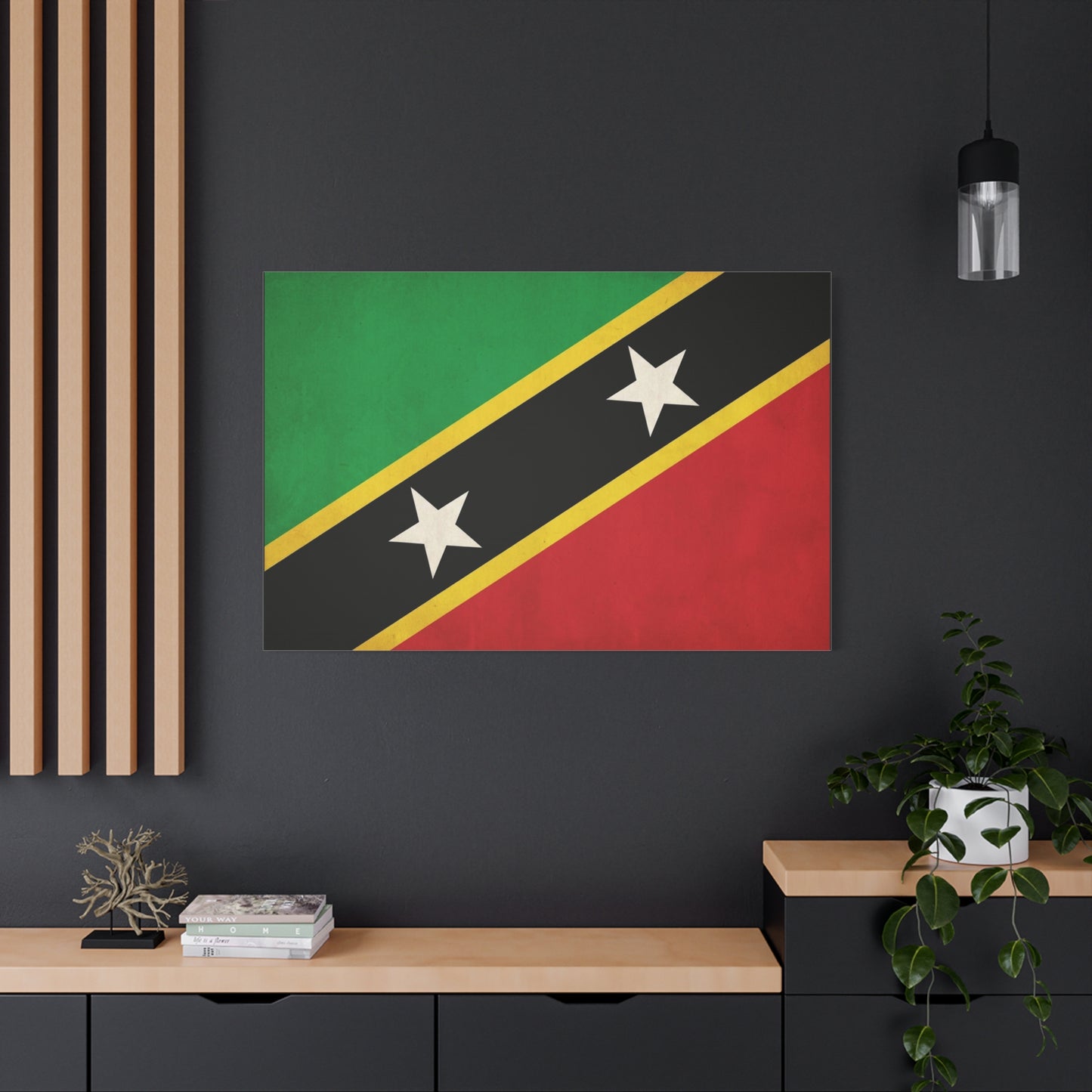 Saint Kitts And Nevis Flag Canvas Wall Art - Caribbean Pride Decor, Vintage National Banner Print - Bold Graphic Style, Living Room Wall Decor, Bedroom Home Decoration - Bedroom Home Decoration