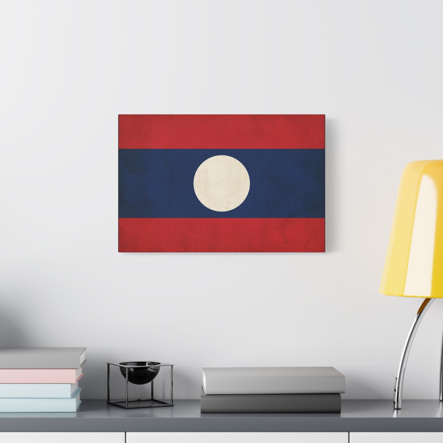Laos Flag Canvas Wall Art - Vintage Lao National Flag Print, Red Blue White Circle - Minimalist Patriotic Decor - Living Room Home Decoration - Bedroom Home Decoration - Living Room Wall Decor