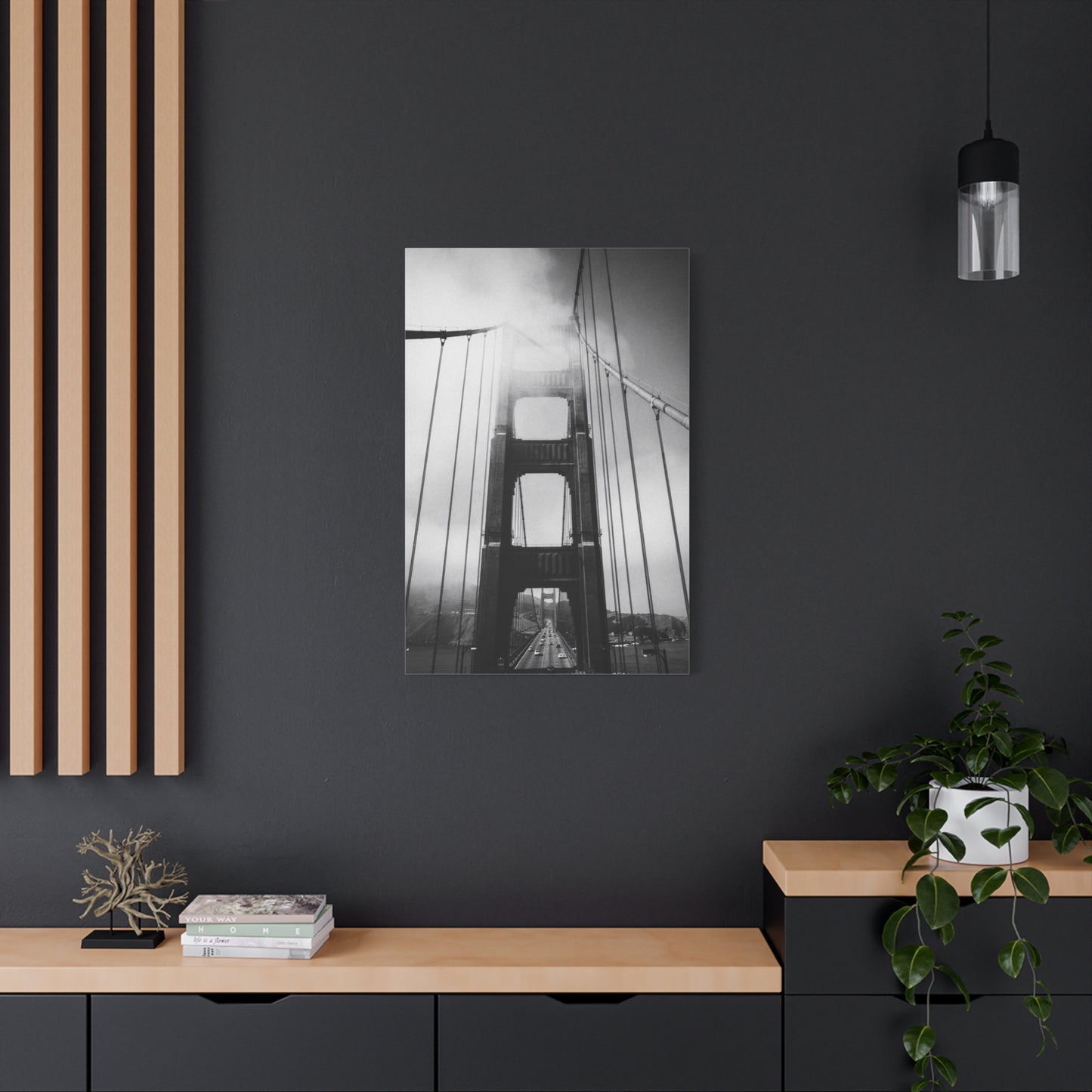 Golden Gate Bridge Canvas Wall Art - Black And White Foggy Bridge Art Print, Modern Cityscape Wall Decor - Minimalist Contemporary Style For Living Room Office - Bedroom Home Decoration