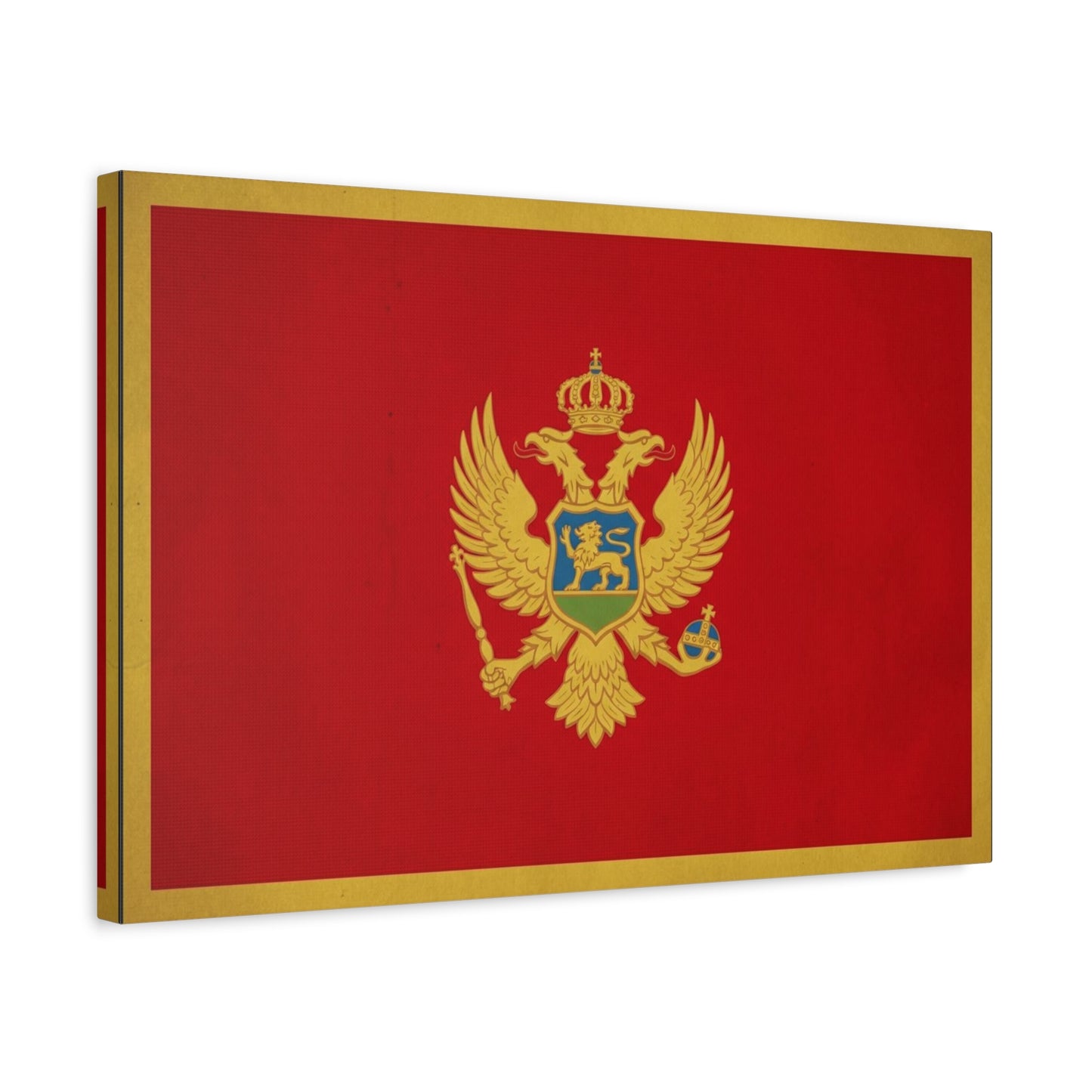 Montenegro Flag Canvas Wall Art - Red Gold Double Headed Eagle Crest Print - Vintage Heraldic Style, Living Room Wall Decor, Office Decoration - Ready to Hang - Bedroom Home Decoration - Ready to Hang