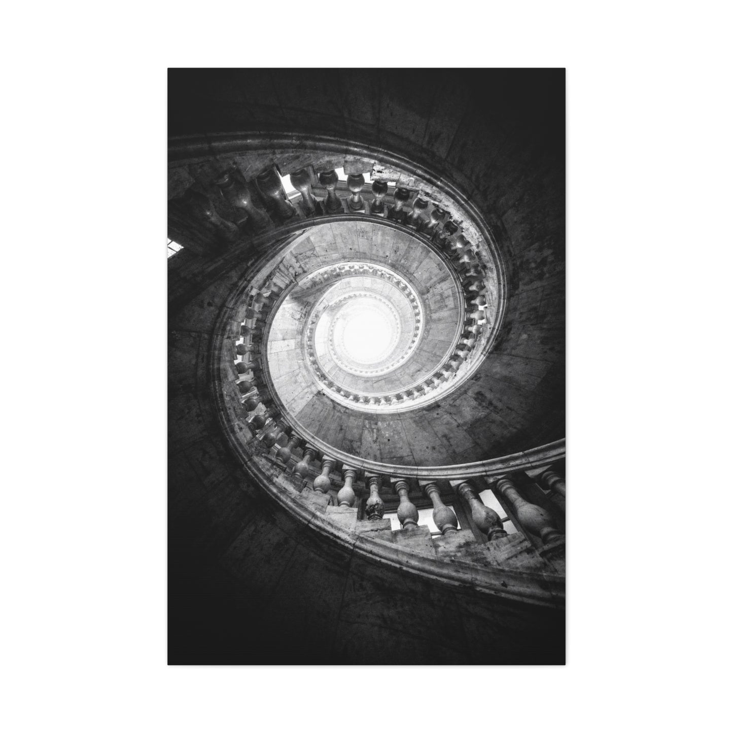 Spiral Staircase Canvas Wall Art - Black And White Architectural Art Print - Dramatic Stone Rotunda, Contemporary Interior Decor - Living Room Wall Decor, Office Art - Bedroom Home Decoration