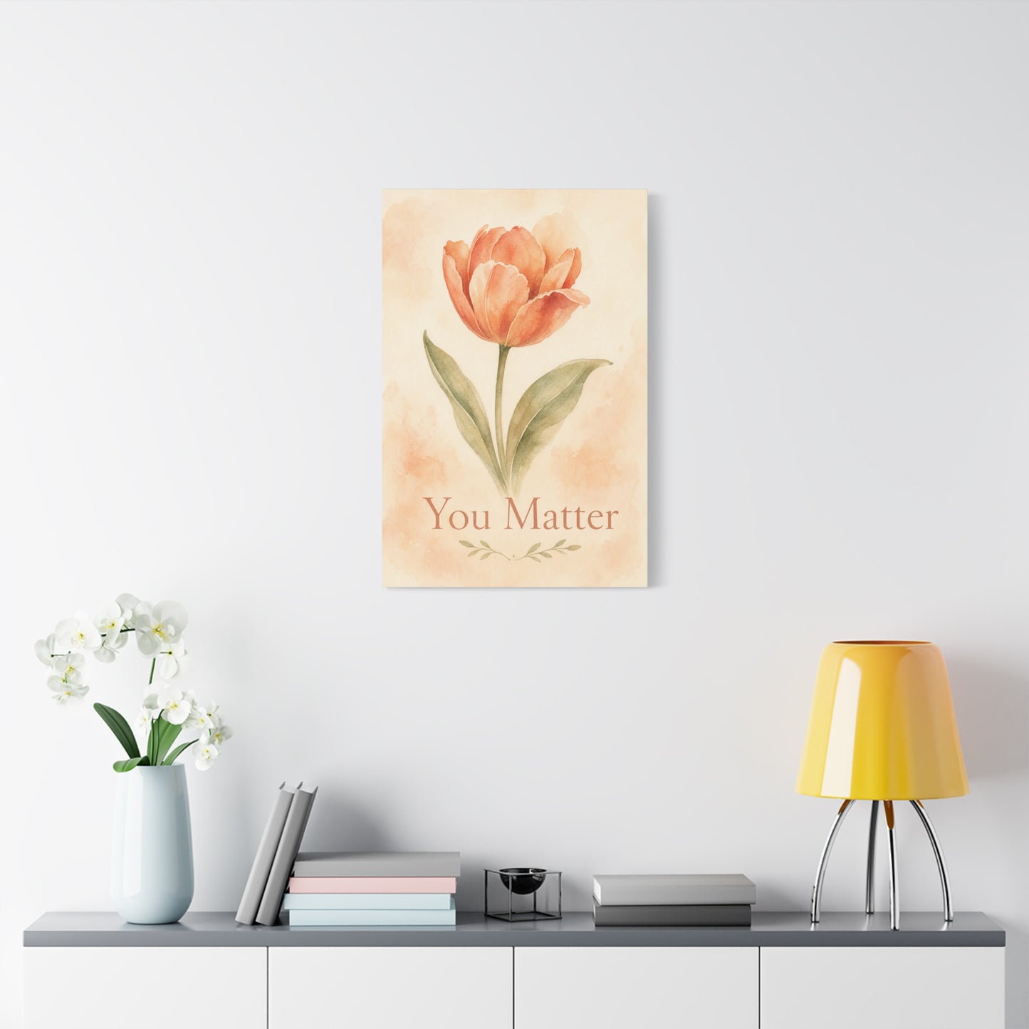 "You Matter" Tulip Canvas Wall Art - Watercolor Floral Inspirational Print - Soft Peach Botanical Home Decor - Bedroom Wall Hanging, Living Room Decoration - Bedroom Home Decoration - Ready to Hang