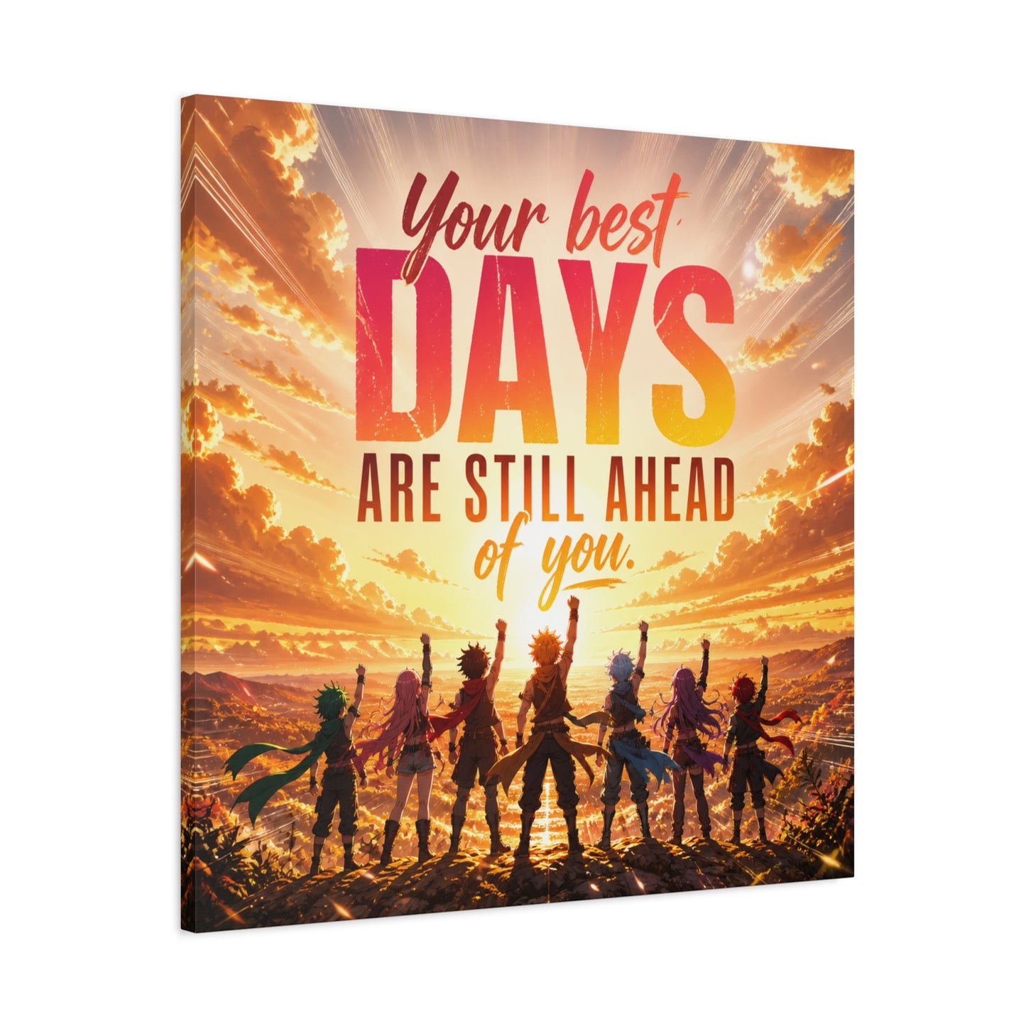 "Your DAYS Are Still Ahead Of You." Anime Quote Canvas Wall Art - Sunset Sky Motivational Poster Print - Contemporary Typography Decor - Bedroom Wall Accent - Ready to Hang - Bedroom Home Decoration