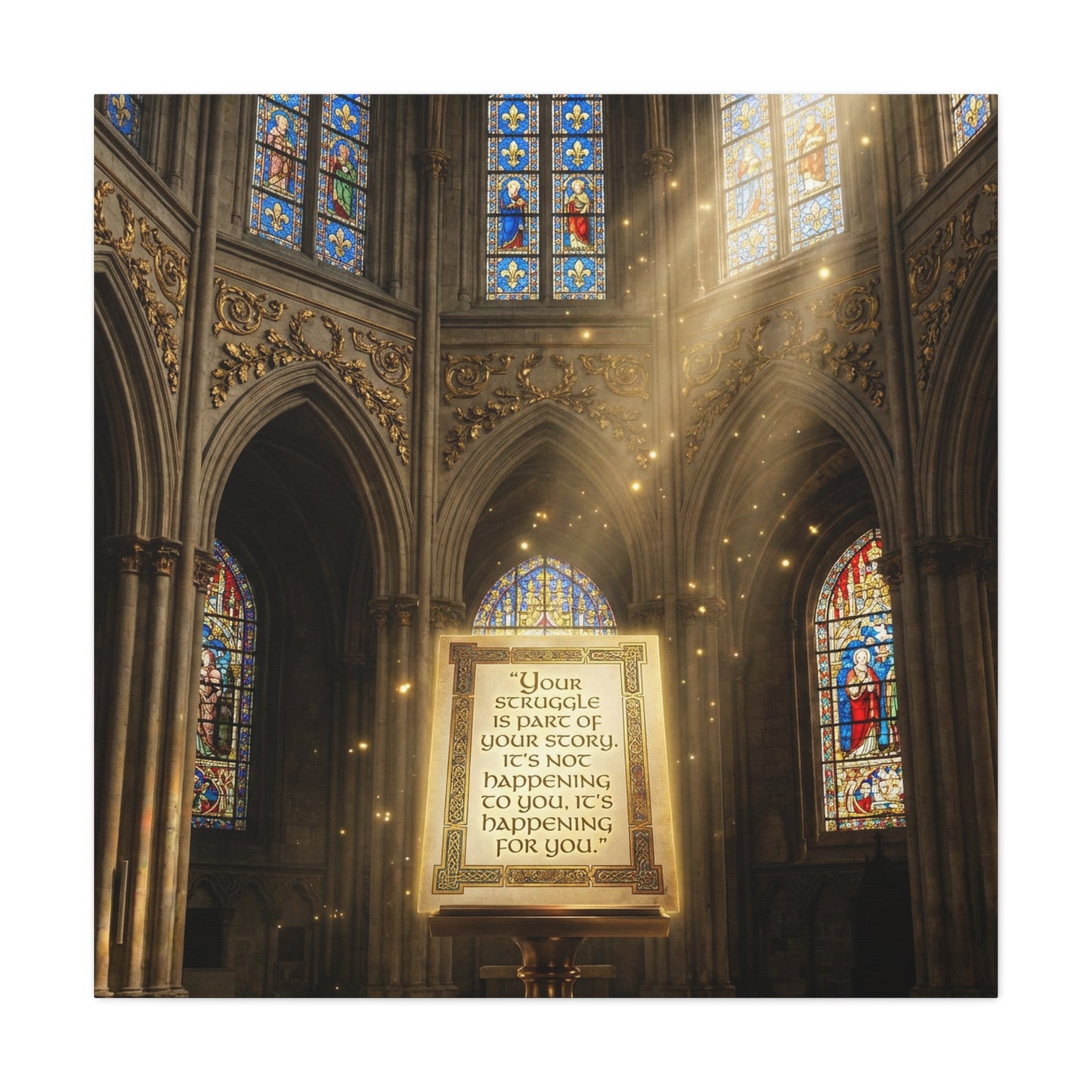 "Your Struggle Is Part Of Your Story" Canvas Wall Art - Gothic Cathedral Stained Glass Inspirational Quote Print - Matte Cotton Decor - Living Room Bedroom Office Christian Home Decoration