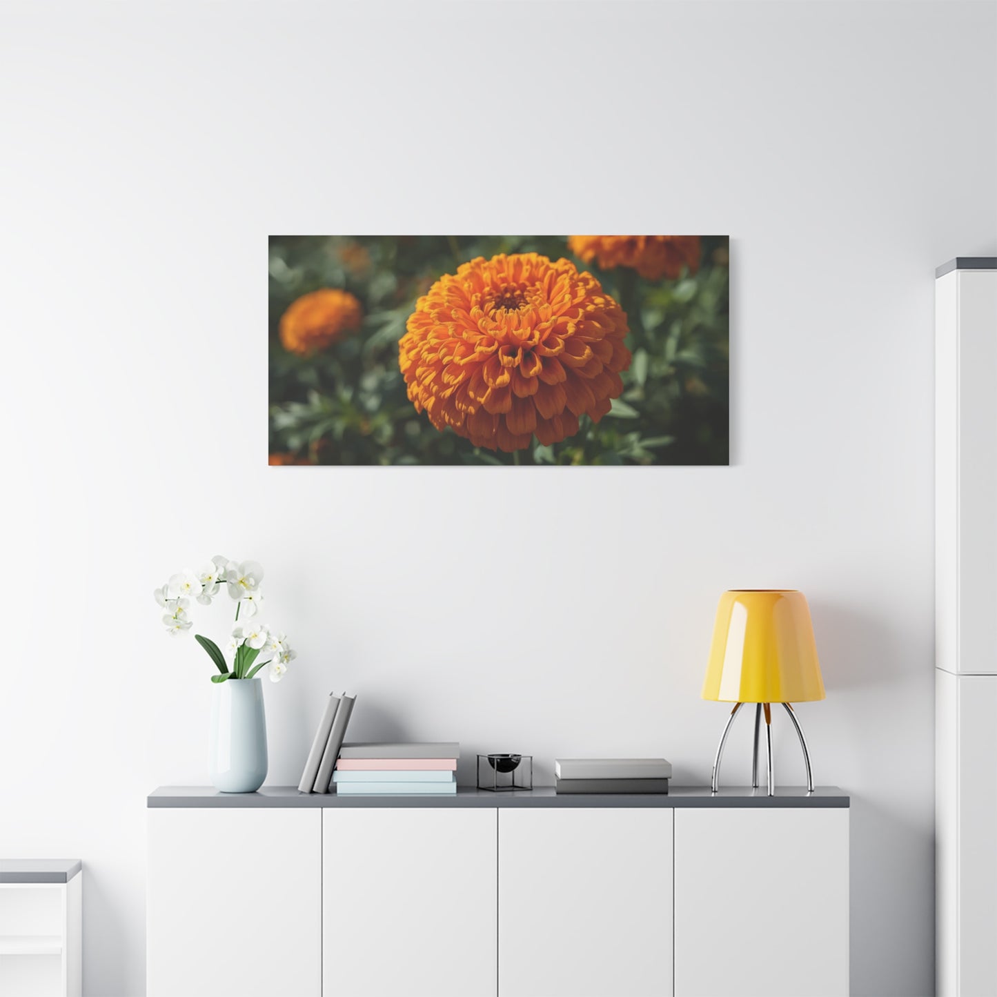 Orange Marigold Flower Canvas Wall Art - Botanical Floral Close Up Art Print - Warm Nature Home Decor, Matte Canvas Print - Bedroom Wall Accent, Living Room Decoration, Spa Style - Ready to Hang