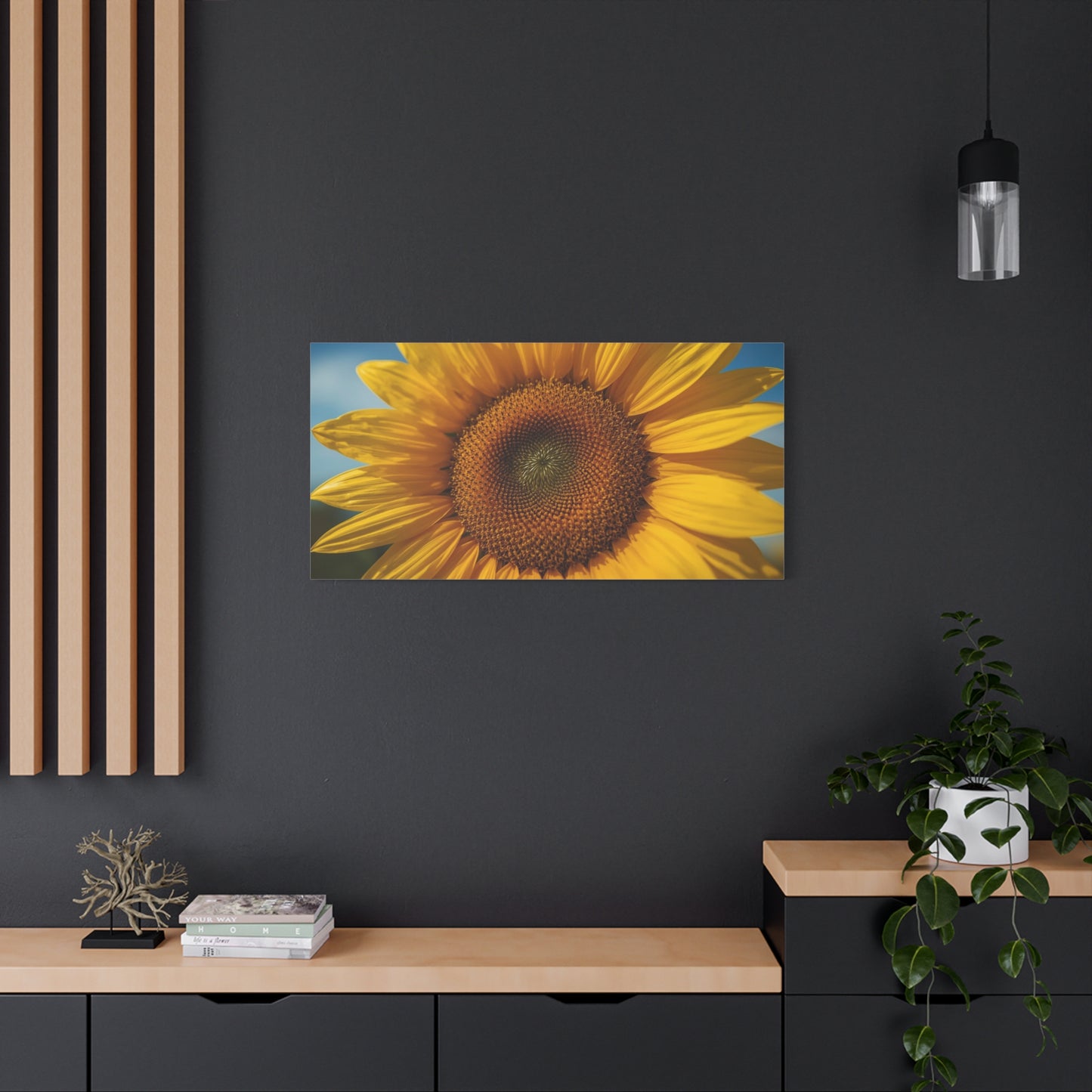 Sunflower Canvas Wall Art - Golden Floral Close Up Print, Blue Sky Botanical Wall Decor - Matte Cotton Art Print - Contemporary Living Room Decoration, Bedroom Home Accent - Bedroom Home Decoration