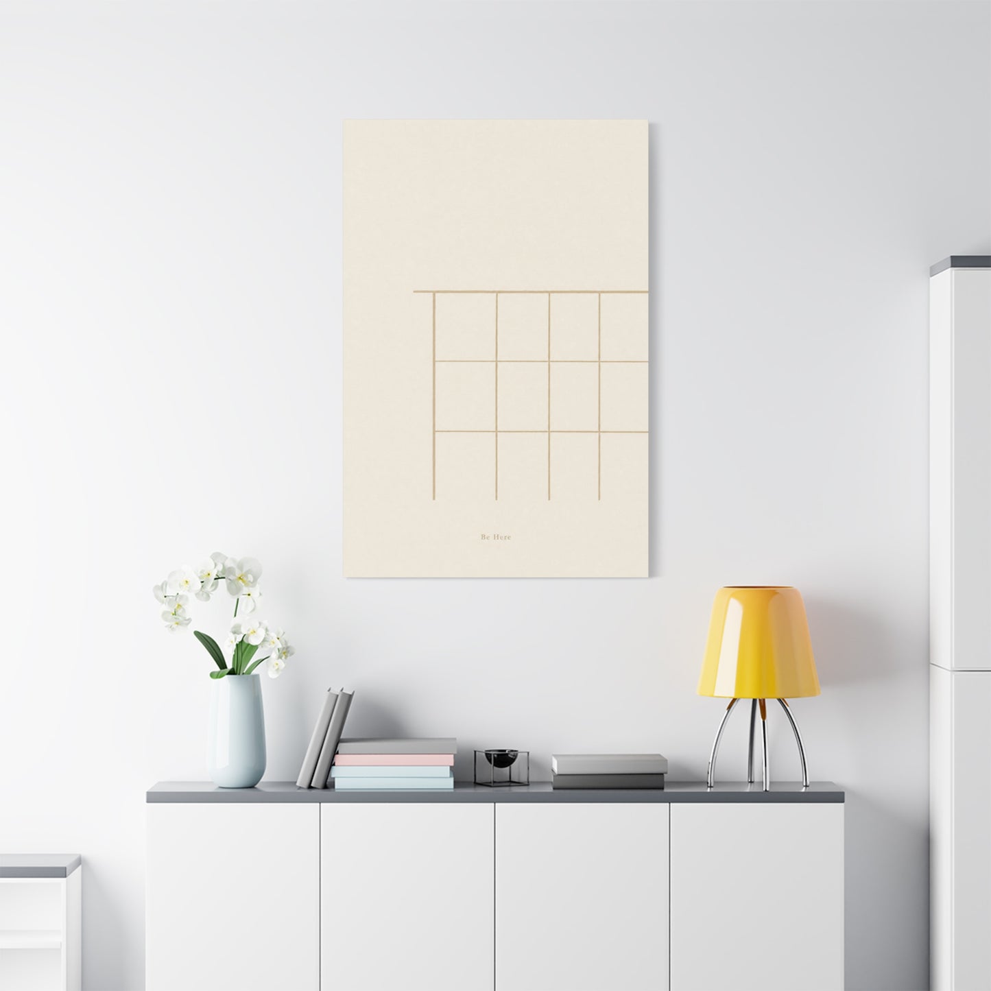 "Be Here" Minimalist Line Canvas Wall Art - Neutral Geometric Abstract Print, Japandi Modern Home Decor - Calm Bedroom Decoration, Living Room Accent, Meditation Space Artwork - Living Room Wall Decor