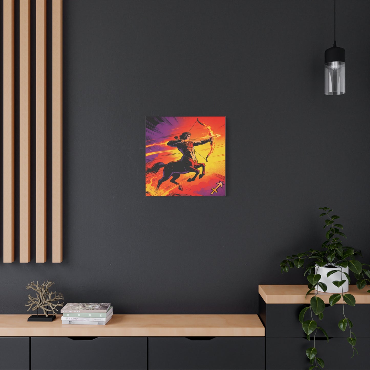 Sagittarius Centaur Archer Canvas Wall Art - Fiery Zodiac Illustration, Bold Mythology Decor - Matte Canvas Print, Modern Pop Art Style - Bedroom Home Decoration, Office Wall Decor - Ready to Hang