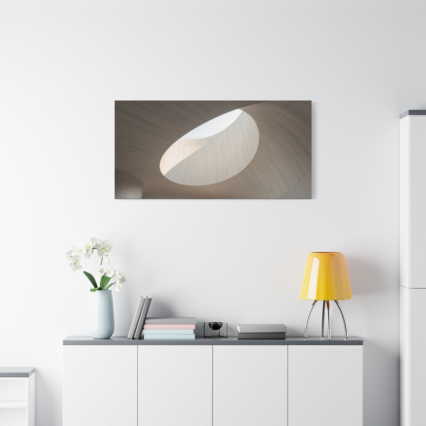 Minimalist Skylight Architecture Canvas Wall Art - Curved Ceiling Oculus Art Print - Neutral Matte Canvas Print - Contemporary Living Room Wall Decor, Bedroom Home Decoration - Modern Farmhouse Style