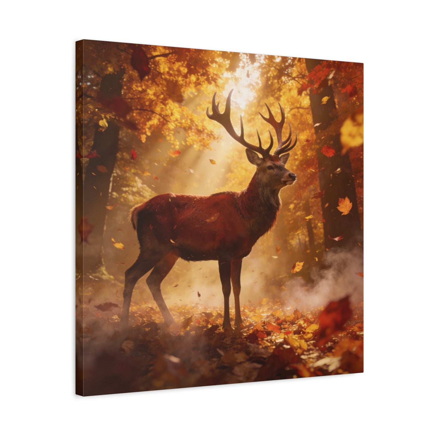Red Stag Canvas Wall Art - Autumn Forest Deer Wildlife Print, Golden Sunbeams, Rustic Woodland Decor, Matte Finish Canvas Print, Living Room Wall Decor, Bedroom Home Decoration - Cozy Reading Nook Art