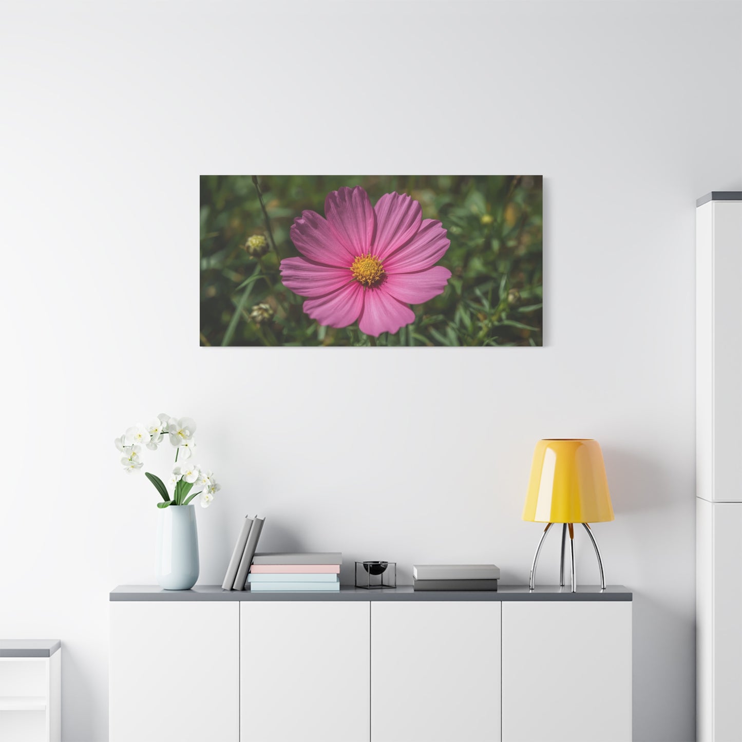 Pink Cosmos Flower Canvas Wall Art - Floral Nature Art Print, Soft Botanical Bloom - Matte Cotton Canvas - Bedroom Wall Decor, Bathroom Home Decoration, Spa Style - Bedroom Home Decoration