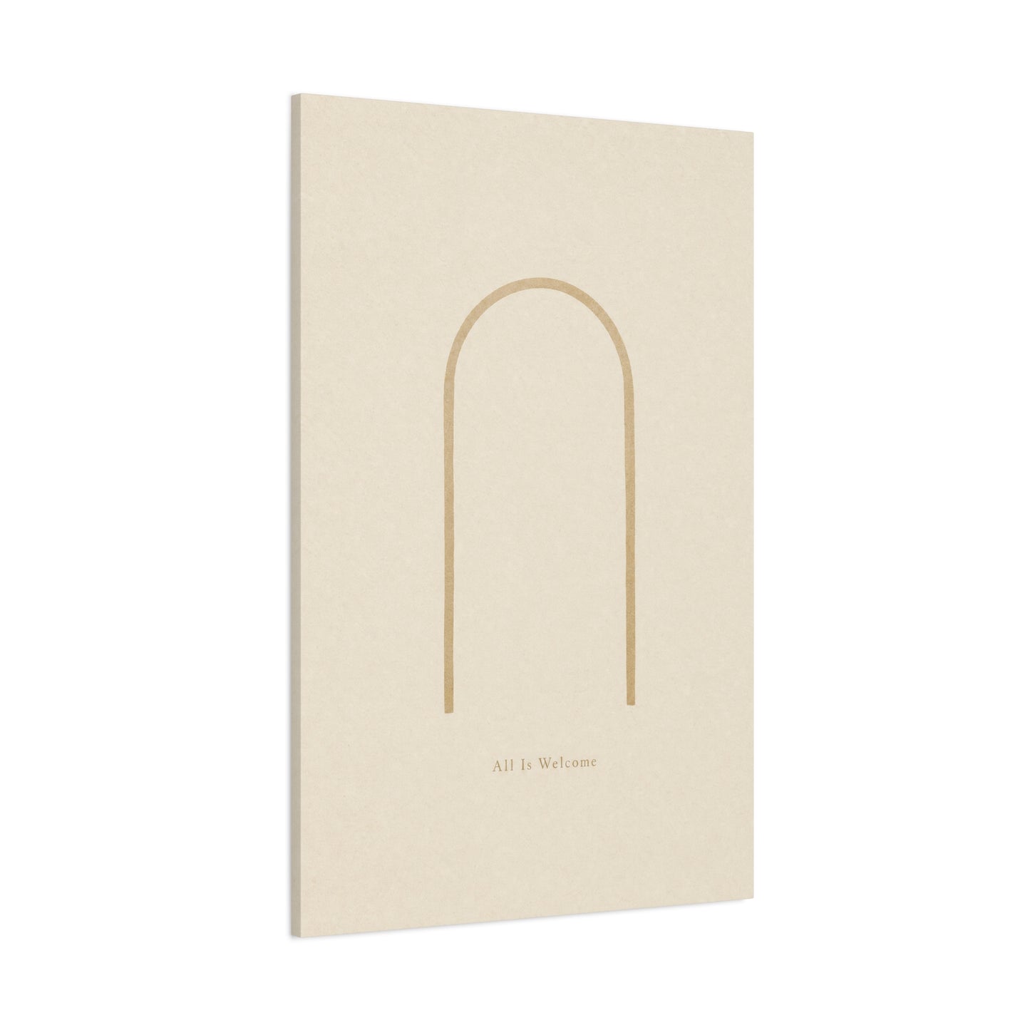 "All Is Welcome" Minimalist Arch Canvas Wall Art - Neutral Beige Line Print, Contemporary Typography Decor - Calming Bedroom Home Decoration, Living Room Wall Decor - Ready to Hang - Ready to Hang