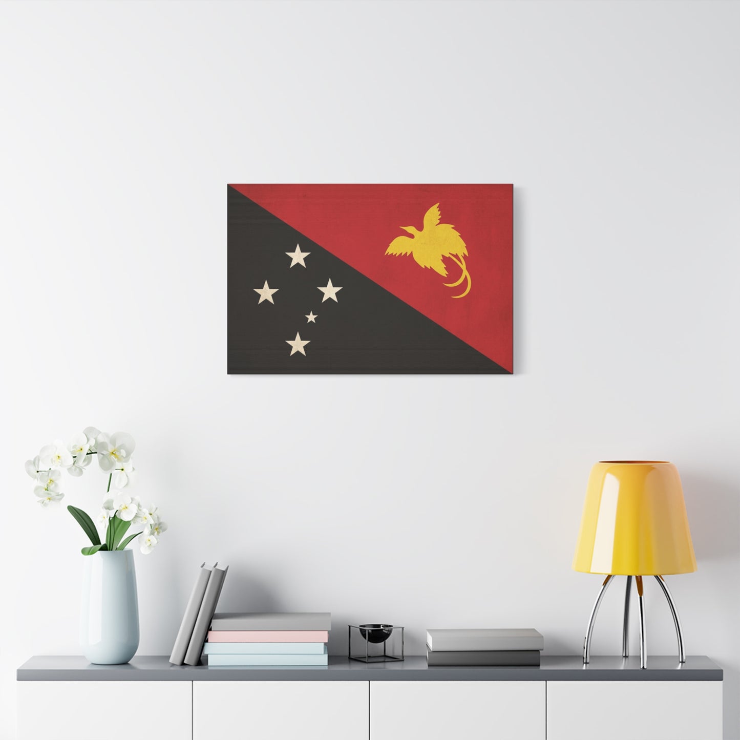 Papua New Guinea Flag Canvas Wall Art - Red Black Bird Of Paradise Southern Cross Print - Vintage National Pride Decor - Living Room Wall Decor - Bedroom Home Decoration - Bedroom Home Decoration