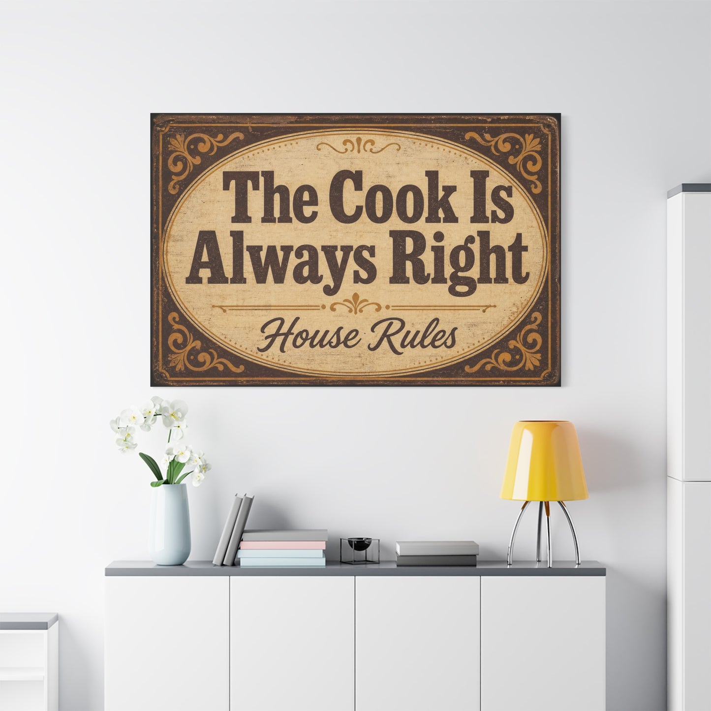 "The Cook Is Always Right" Canvas Wall Art - Vintage Kitchen Sign, House Rules Typography Print - Rustic Farmhouse Style, Dining Room Wall Decor, Kitchen Home Decoration - Bedroom Home Decoration