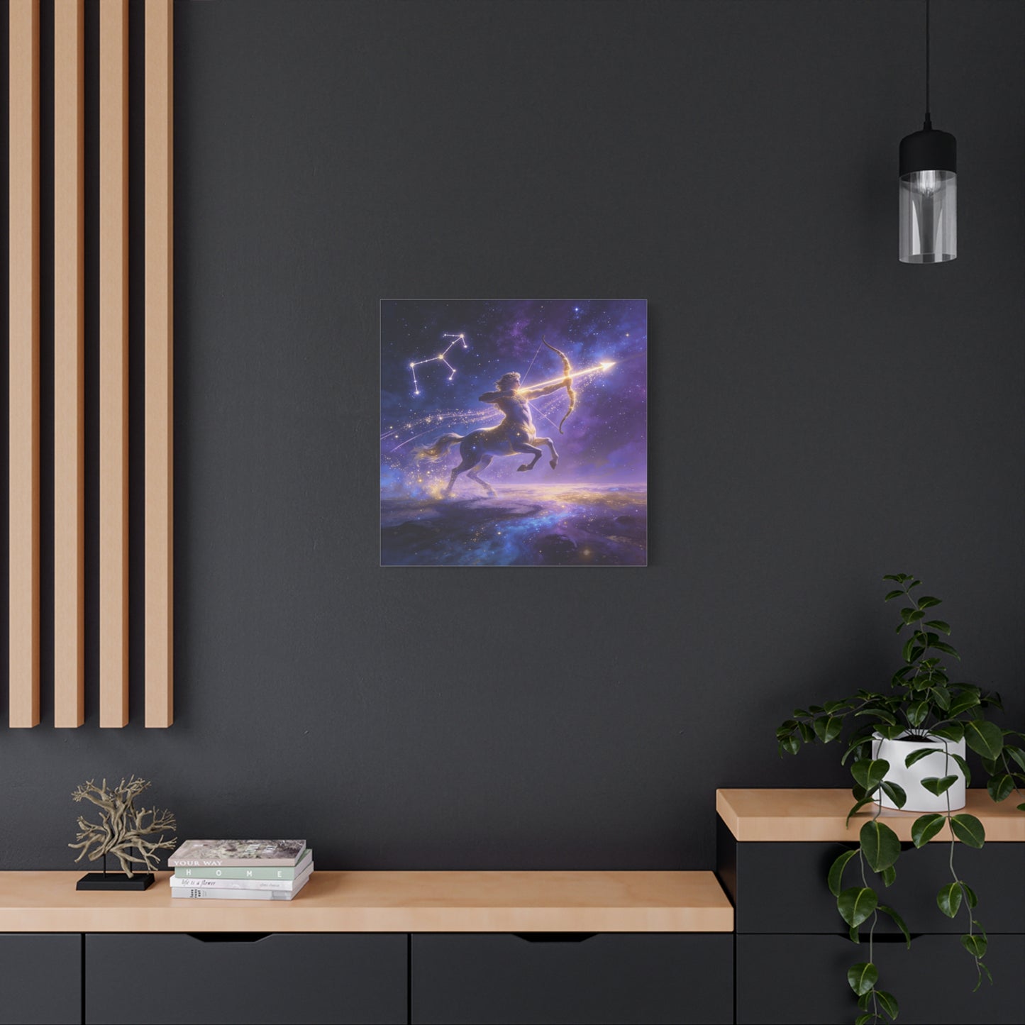 Sagittarius Zodiac Canvas Wall Art - Celestial Centaur Archer Constellation Print, Purple Galaxy Night Sky, Mythic Astrology Decor, Modern Bedroom Accent, Office Decoration - Living Room Wall Decor