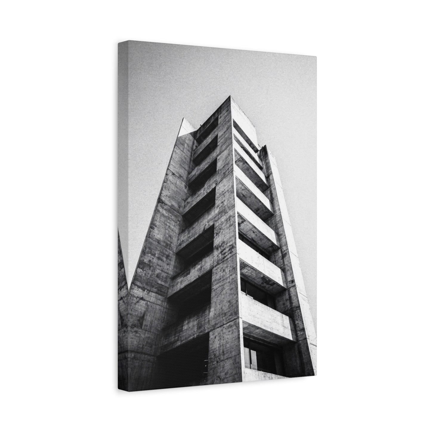 Black And White Brutalist Building Canvas Wall Art - Minimalist Architectural Art Print, Concrete Tower Wall Decor - Contemporary Modern Office Art, Living Room Decoration - Bedroom Home Decoration