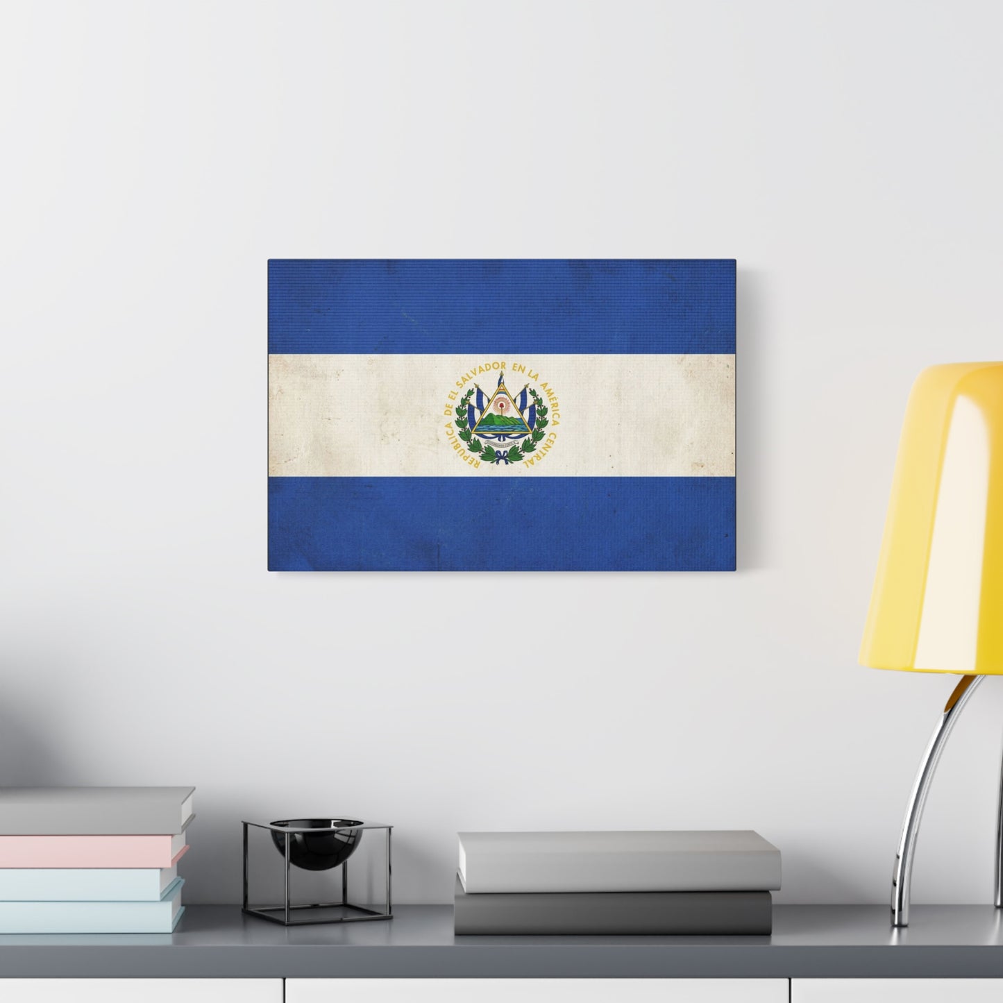 El Salvador Flag Canvas Wall Art - Republica De El Salvador En La America Central - Vintage Blue White National Banner Print - Heritage Decor For Living Room, Office, Dorm - Living Room Wall Decor