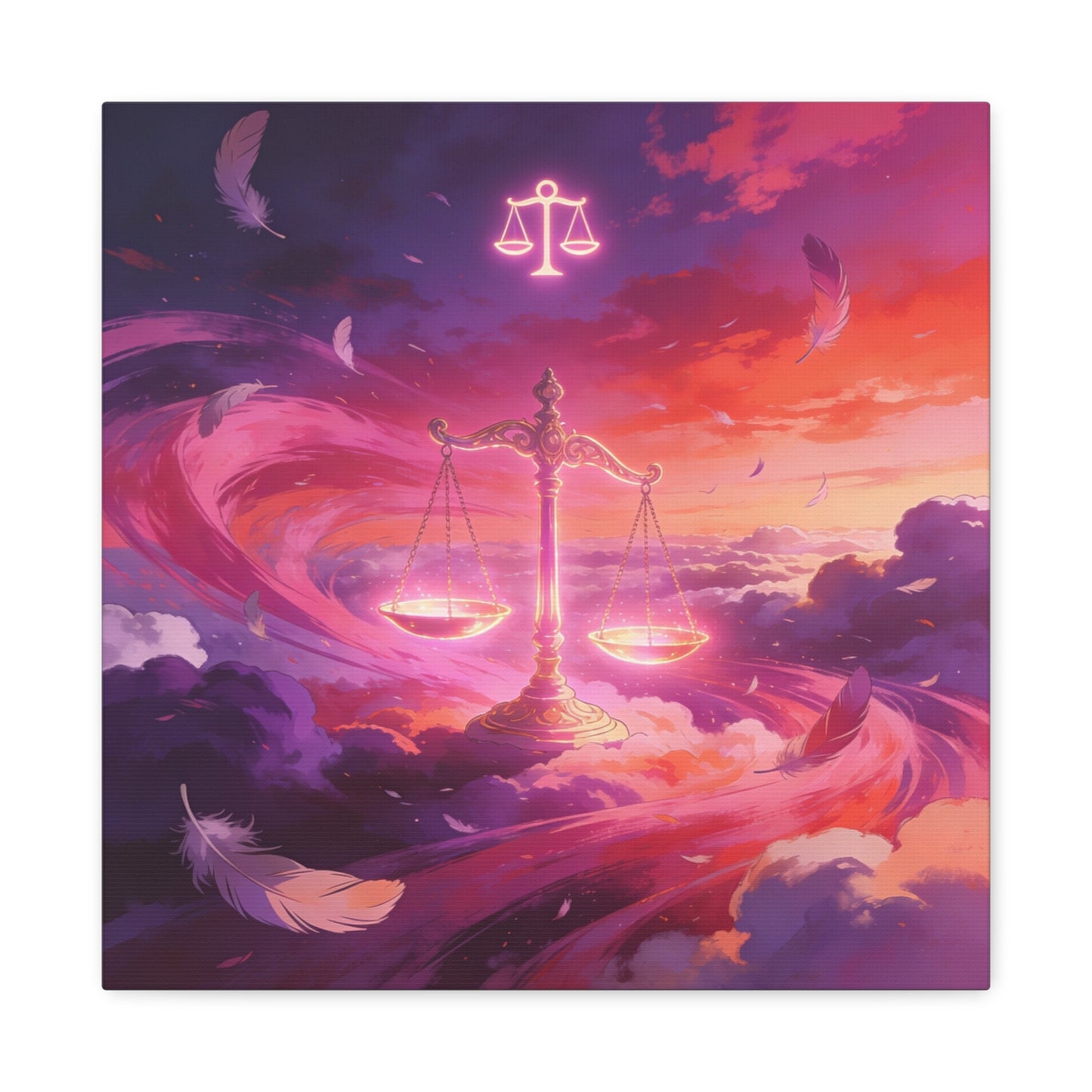 Libra Scales Canvas Wall Art - Zodiac Sky Illustration, Glowing Balance Symbol - Matte Cotton Art Print, Contemporary Celestial Style - Bedroom Home Decoration, Office Wall Decor - Ready to Hang
