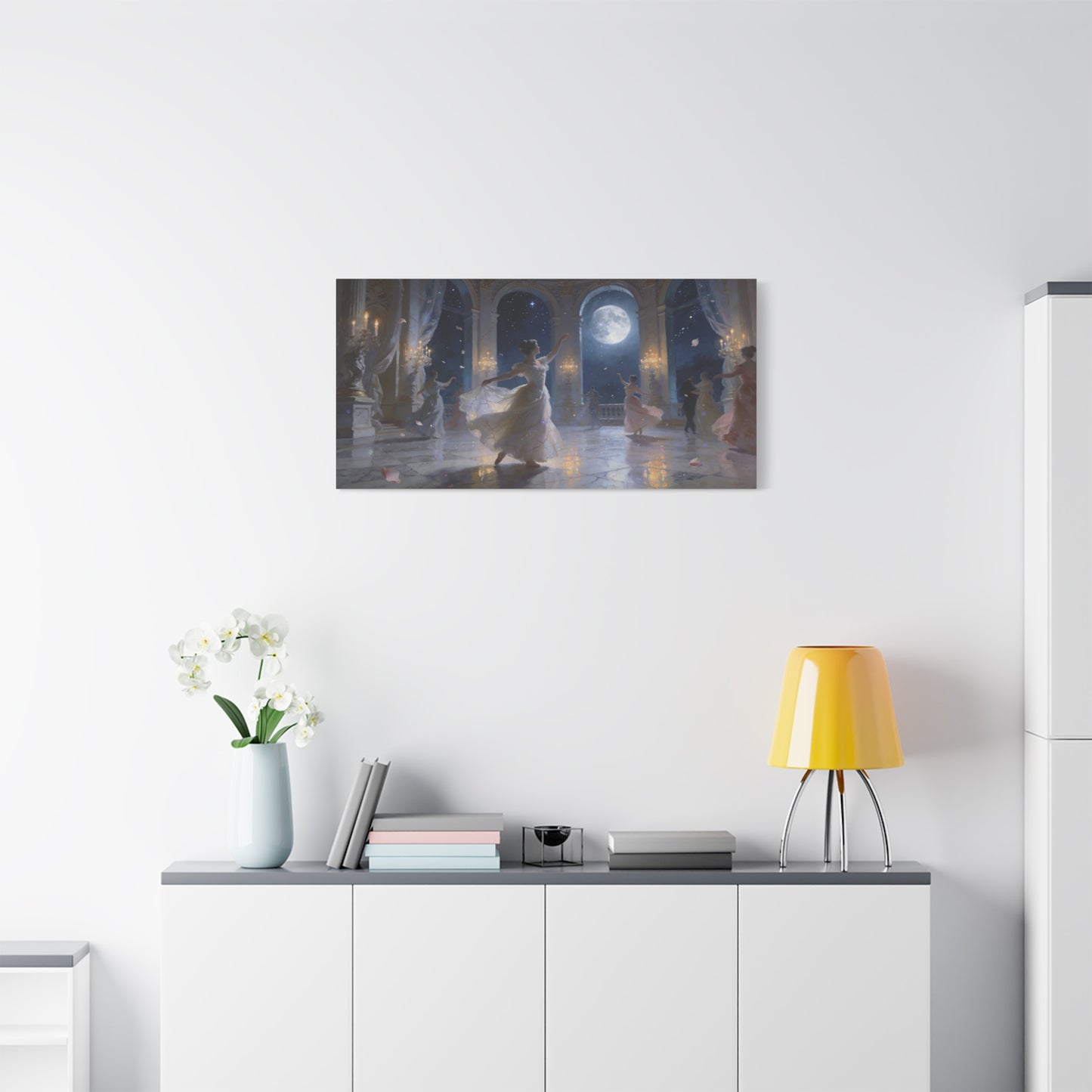 Moonlit Ballroom Dance Canvas Wall Art - Romantic Palace Night Scene, Elegant Dancers, Full Moon Arches - Dreamy Matte Canvas Print - Bedroom Wall Decor, Living Room Accent - Bedroom Home Decoration