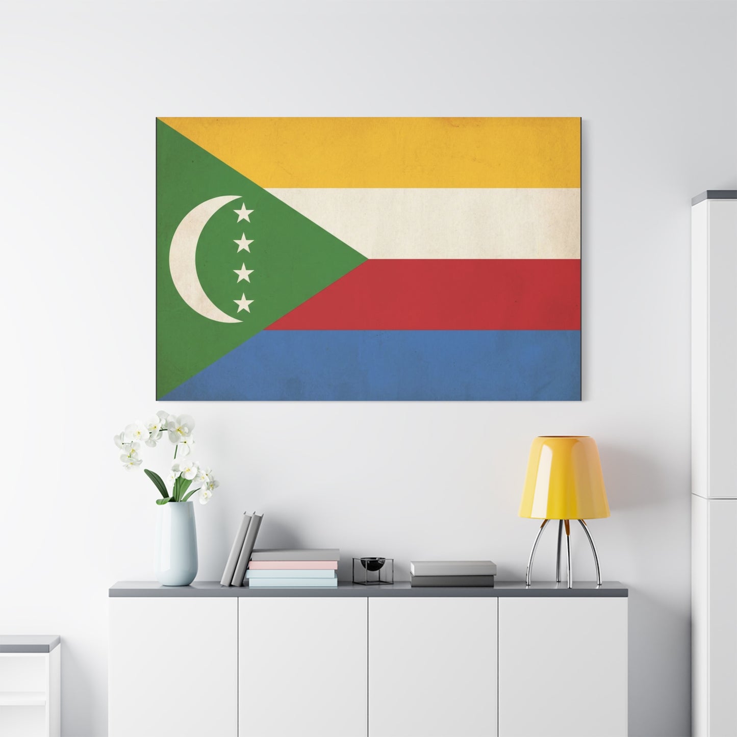 Comoros Flag Canvas Wall Art - Crescent And Four Stars National Print - Vintage Patriotic Decor, Cotton Canvas Wall Hanging - Living Room Home Decoration - Bedroom Home Decoration - Ready to Hang