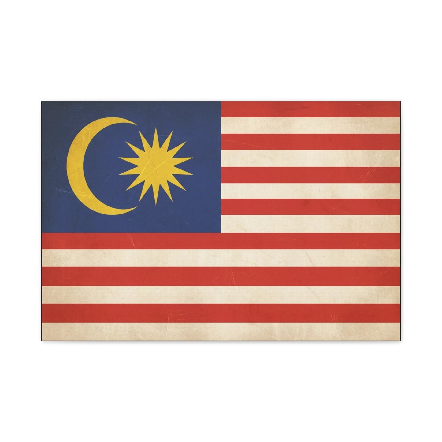 Malaysia Flag Canvas Wall Art - Vintage Malaysian Crescent And 14 Point Star Print - Patriotic Red White Blue Stripes - Cultural Heritage Decor - Living Room Office Wall Decor - Modern Farmhouse Style
