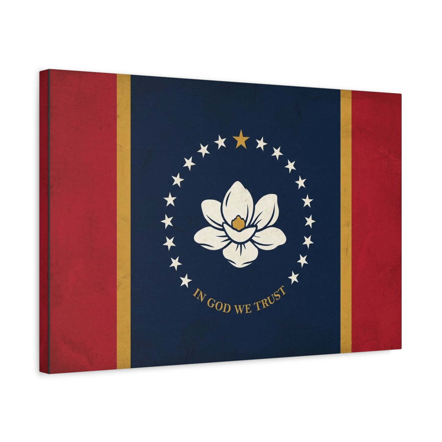 "In God We Trust" Mississippi State Flag Canvas Wall Art - Magnolia Emblem, Vintage Patriotic Decor - Rustic Americana Style - Living Room Wall Decor - Ready to Hang - Bedroom Home Decoration