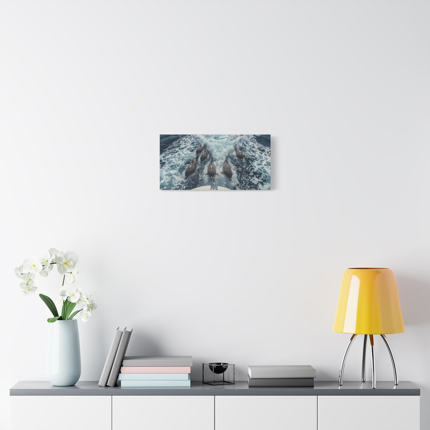 Dolphin Pod Canvas Wall Art, Ocean Wildlife Print Picture - Blue Sea Foam Art Print, Coastal Style, Living Room Wall Decor, Bedroom Home Decoration, Vacation Rental Accent - Bedroom Home Decoration