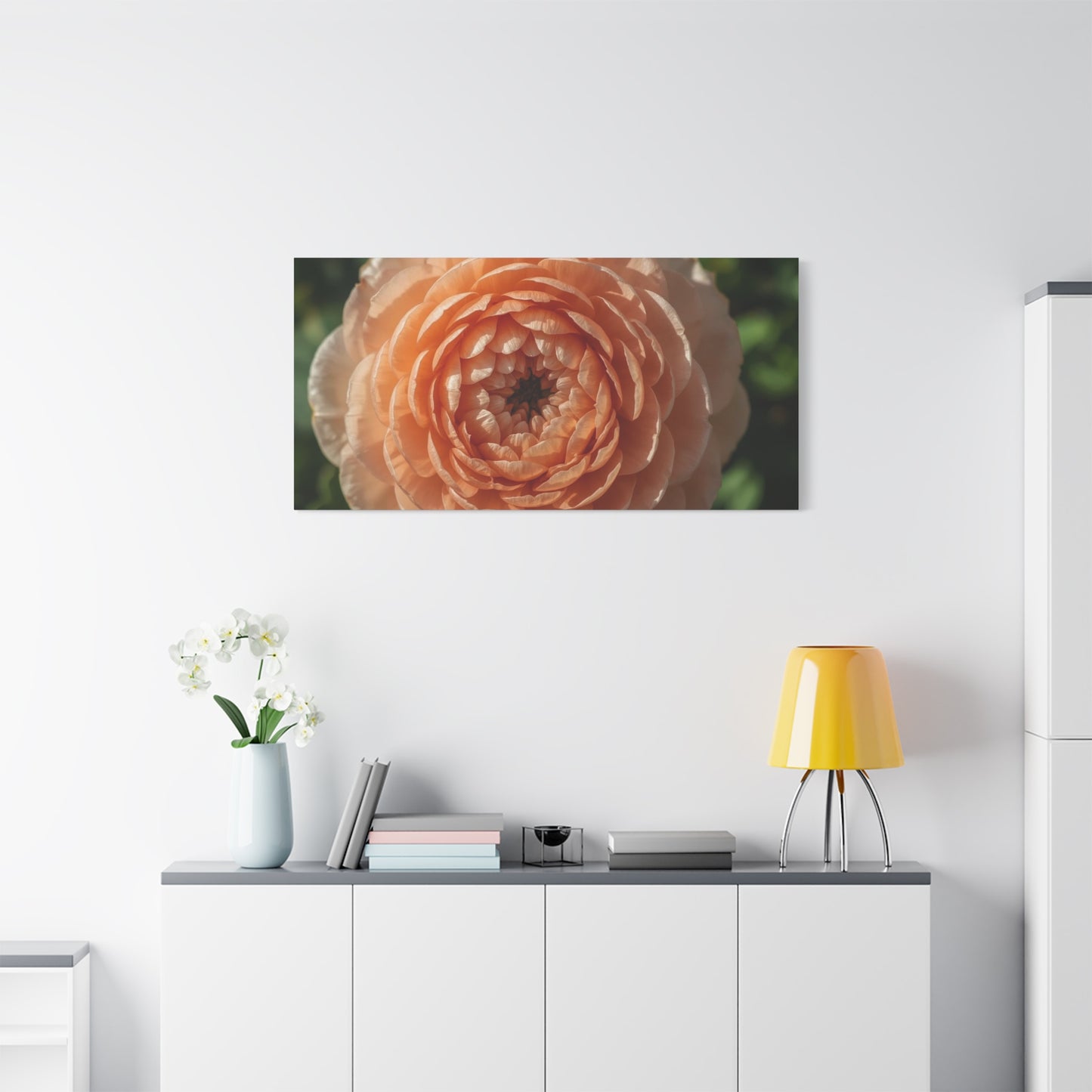 Peach Ranunculus Flower Canvas Wall Art - Botanical Floral Close Up, Soft Light - Matte Cotton Print, Traditional Style - Bedroom Home Decoration, Living Room Wall Decor - Bedroom Home Decoration