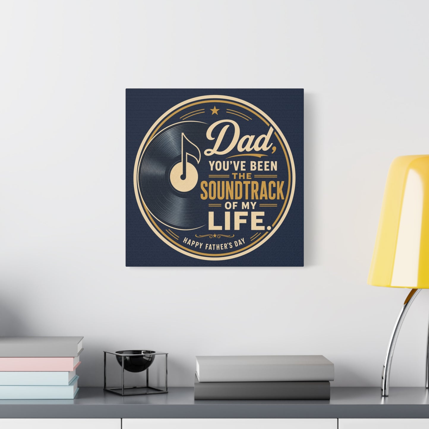 "Dad" - Vinyl Record Music Quote Print - Navy Gold Typography Style - Living Room Wall Decor - Ready to Hang